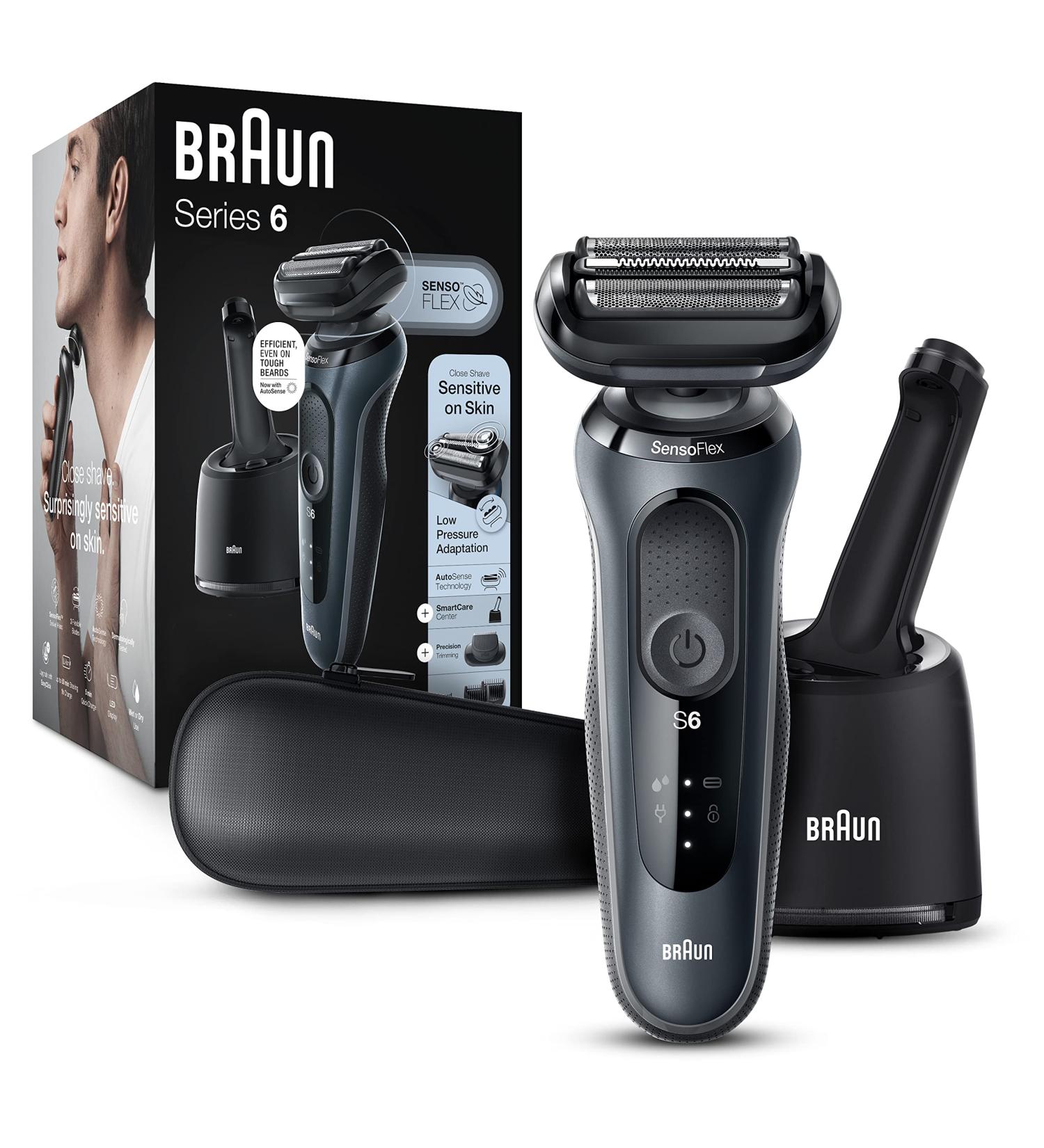 Braun Series 6 6075cc Electric Foil Shaver for Men | Wet & Dry Shave with Beard Trimmer | Clean & Charge SmartCare Center | Rechargeable Waterproof Razor in Black - Includes Leather Travel Case - Buy Online on SooperMarket.com