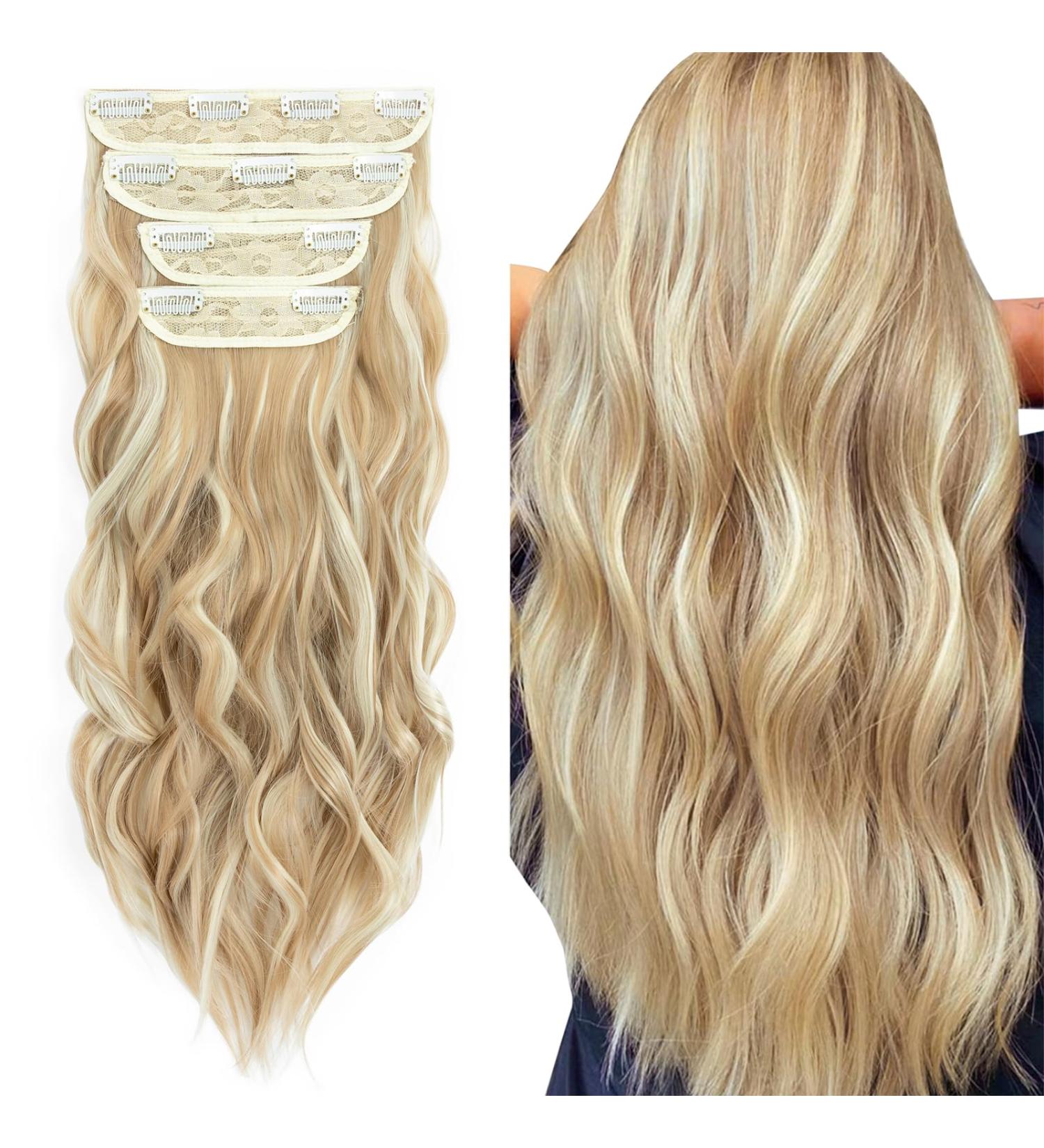 4PCS-11Clips Curly Synthetic Hair Extensions 22 Inches - Dark Blonde mix Bleach Blonde - Buy Online on SooperMarket.com