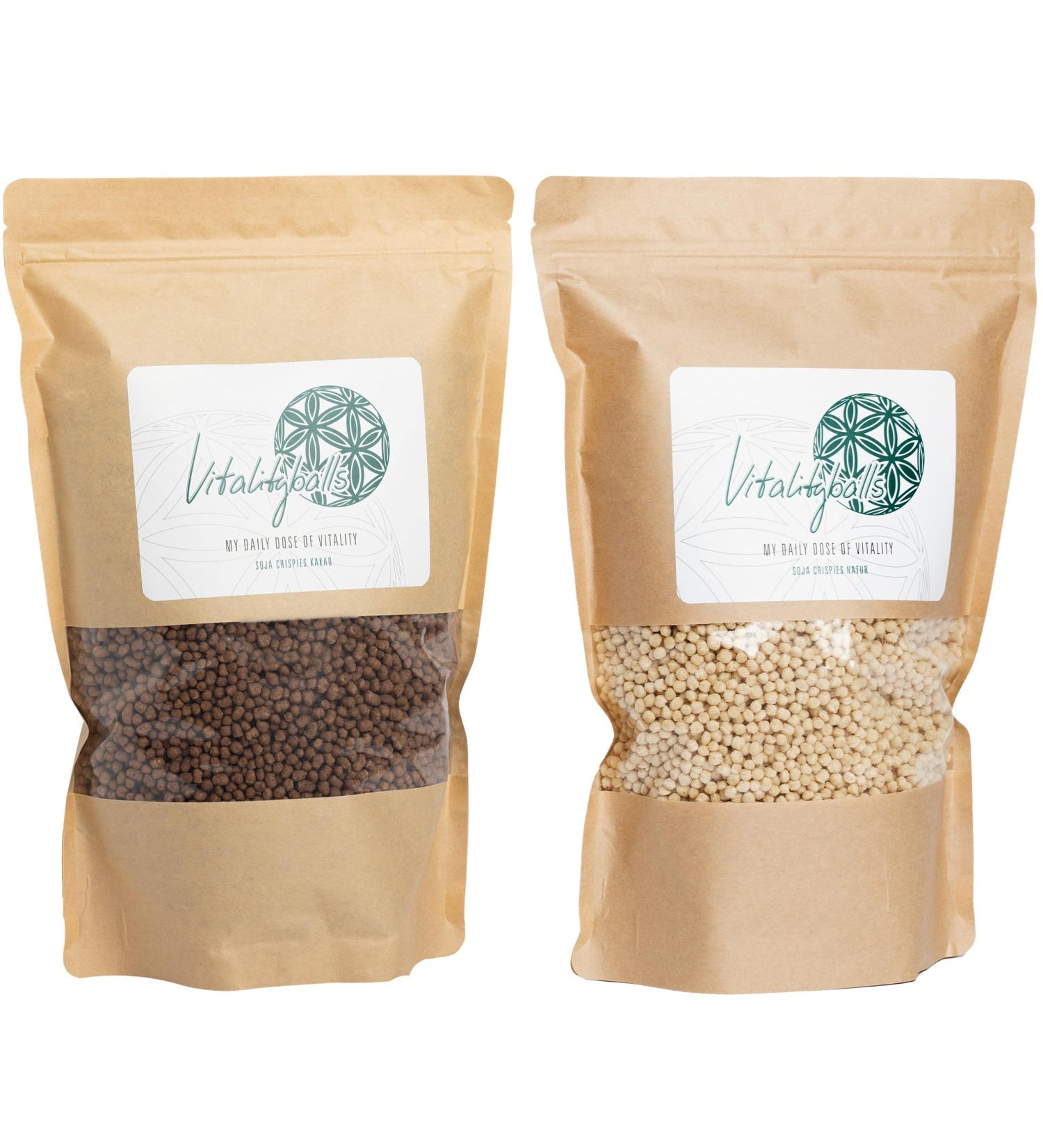 Vitalityballs 2-Pack 500g - 60% Protein Soy Crispies (Nature & Cocoa) - No Sugar Additives - Ideal Topping for Muesli & Salads - Buy Online on SooperMarket.com