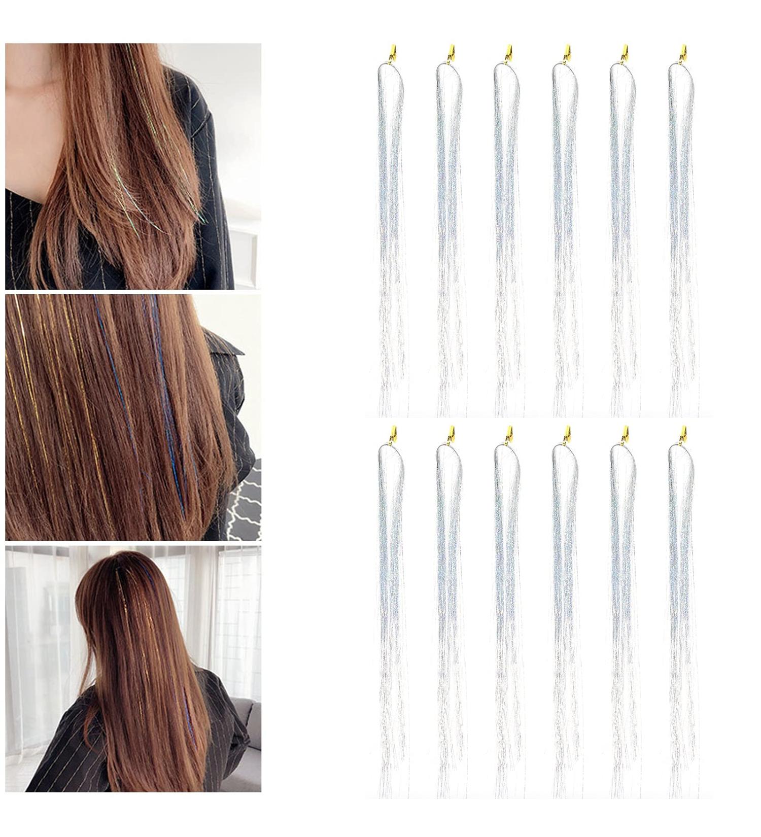Hair Tinsel Strands Kit Colorful Glitter Bling Sparkly Hair Extension Shiny Hair Extension Tinsels Party Highlights Glitter Hairpieces Hair Accessories for Women Girls Party Cosplay(Silver) - Buy Online on SooperMarket.com