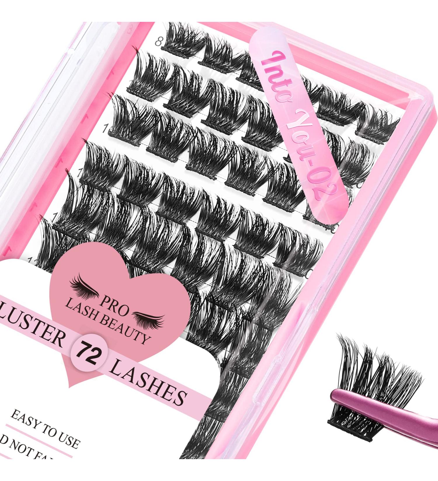 Cluster Lashes 72 Pcs Lash Clusters DIY Eyelash Extension Individual Lashes Into You-02 D-8-16 mix Thin Band Easy to Apply at home Lashes 8-16 mix Into You-02 - Buy Online on SooperMarket.com