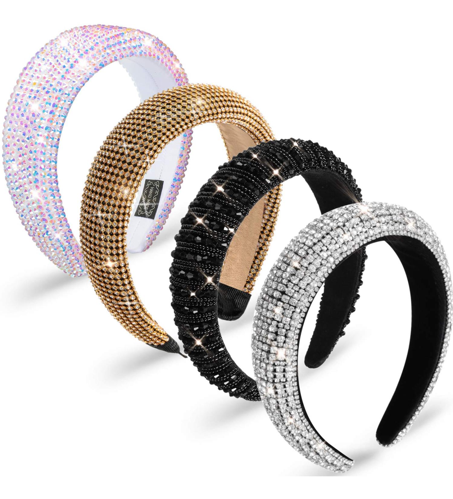 Chuangdi Rhinestone Diamond Crystal Padded Headband Set - 4 Pieces | Bejeweled Hair Accessories for Women and Girls - Buy Online on SooperMarket.com
