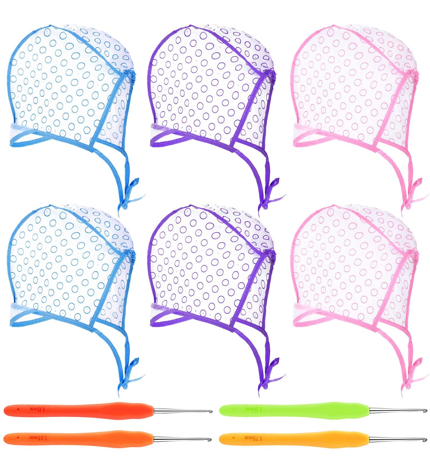 6-Piece Highlight Hair Cap Set with Needles | Salon Hair Coloring & Highlighting Dye Cap Kit | Hairdressing Tool in Purple, Blue, Pink - Buy Online on SooperMarket.com