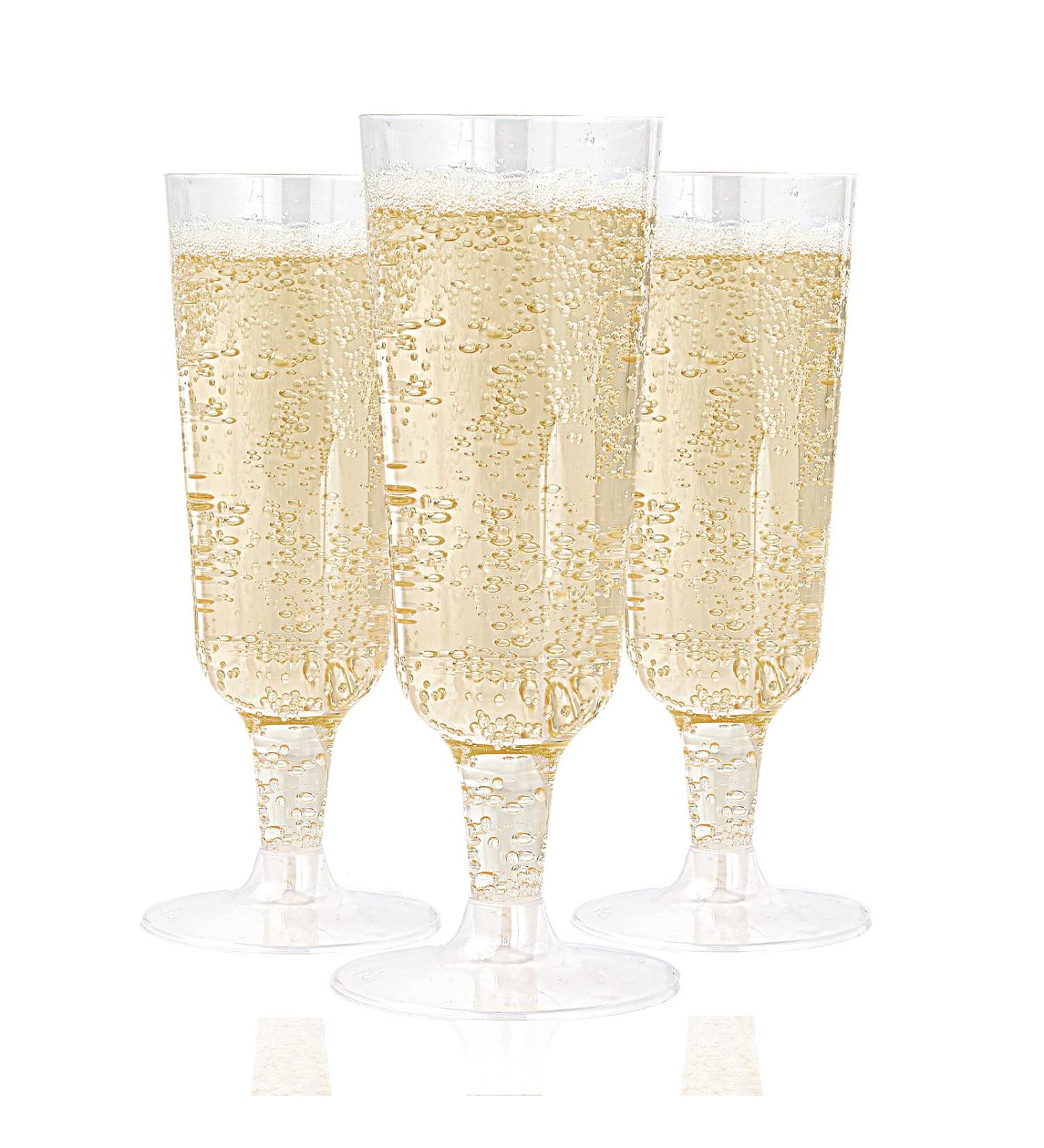 JOLLY CHEF 100 Pack 5 Oz Clear Plastic Champagne Flutes - Disposable Glasses for Wedding, Thanksgiving, Christmas - Bulk Party Supplies - Buy Online on SooperMarket.com