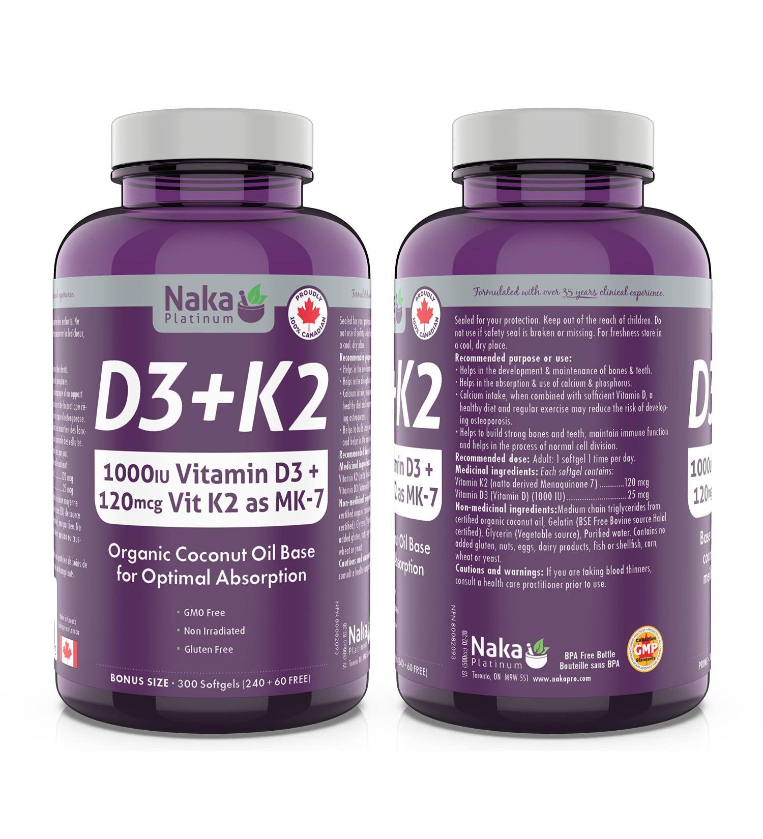 Naka Platinum Vitamin D (1000 IU) + Vitamin K2 (120 mcg) (300 Count (Pack of 1)) - Buy Online on SooperMarket.com