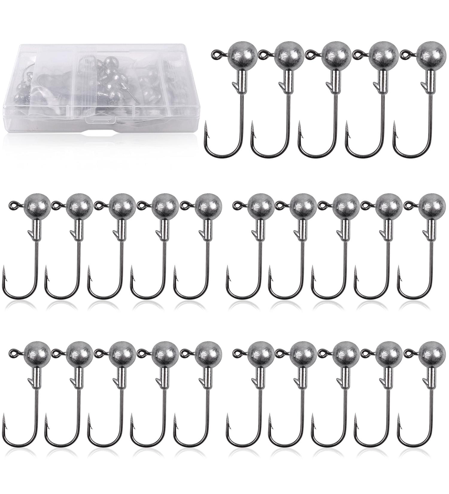 Jig Heads & Angel Hook Set - 30 Stk Rubber Fishing Jig Hooks with Round Jighead for Predatory Fishing | High-Quality Lead Head Hooks - Buy Online on SooperMarket.com