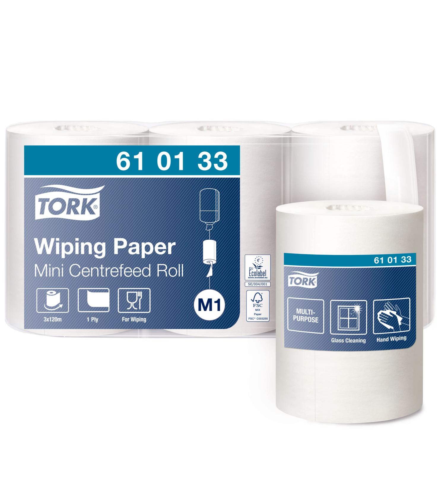 Tork 610133 Multi-Purpose Paper Wiper for M1 Mini Donor System | 1-Layer Stable White Paper | 3 x 120m Advanced Single Rolls - International Shipping Available - Buy Online on SooperMarket.com