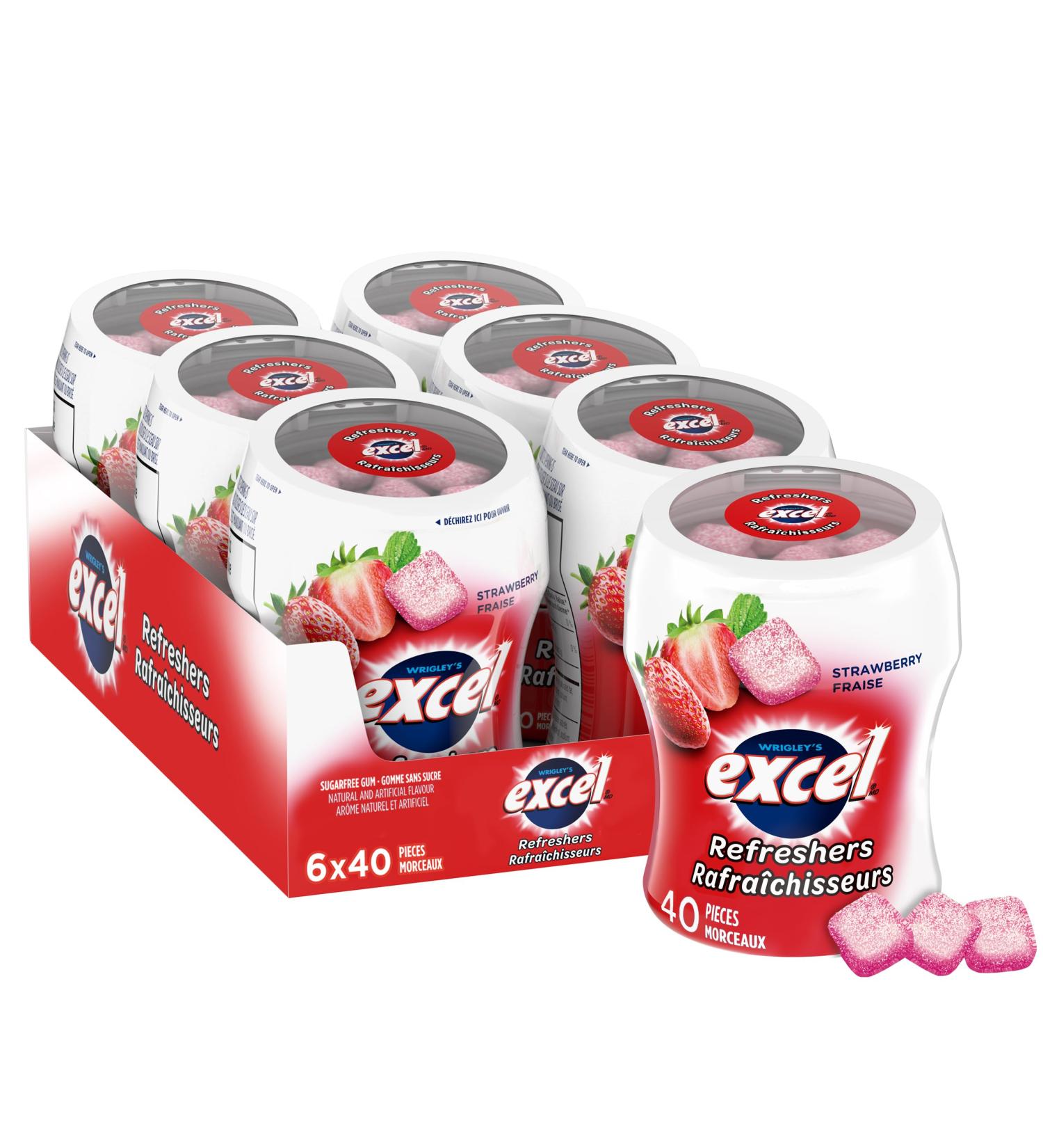 EXCEL Refreshers Strawberry Flavoured Sugar Free Chewing Gum 40 Pieces 6 Bottles Strawberry 40 count (Pack of 6) - Buy Online on SooperMarket.com