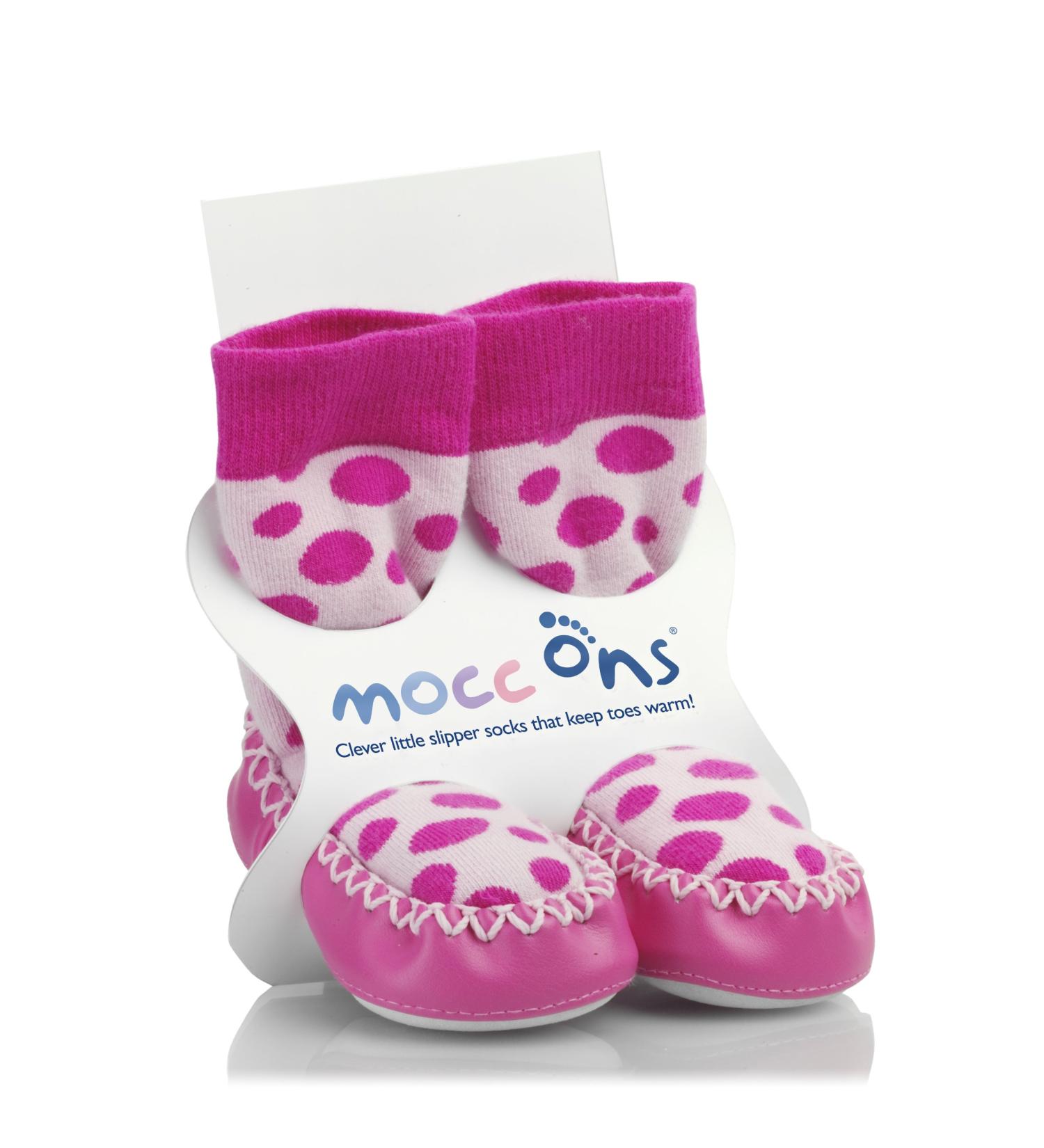 Mocc Ons Washable Leather Sole Slipper Socks (18-24 Months) - Pink Spot - Buy Online on SooperMarket.com