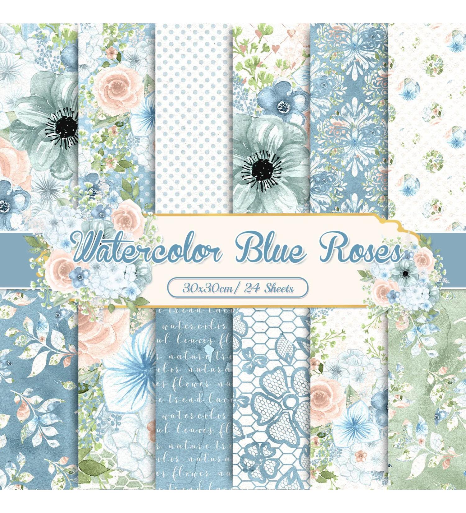 Whaline 24Pcs Blue Floral Pattern Paper 30x30cm - Double-Sided Watercolor Flower Scrapbook Paper for DIY Crafts and Photo Albums - Buy Online on SooperMarket.com