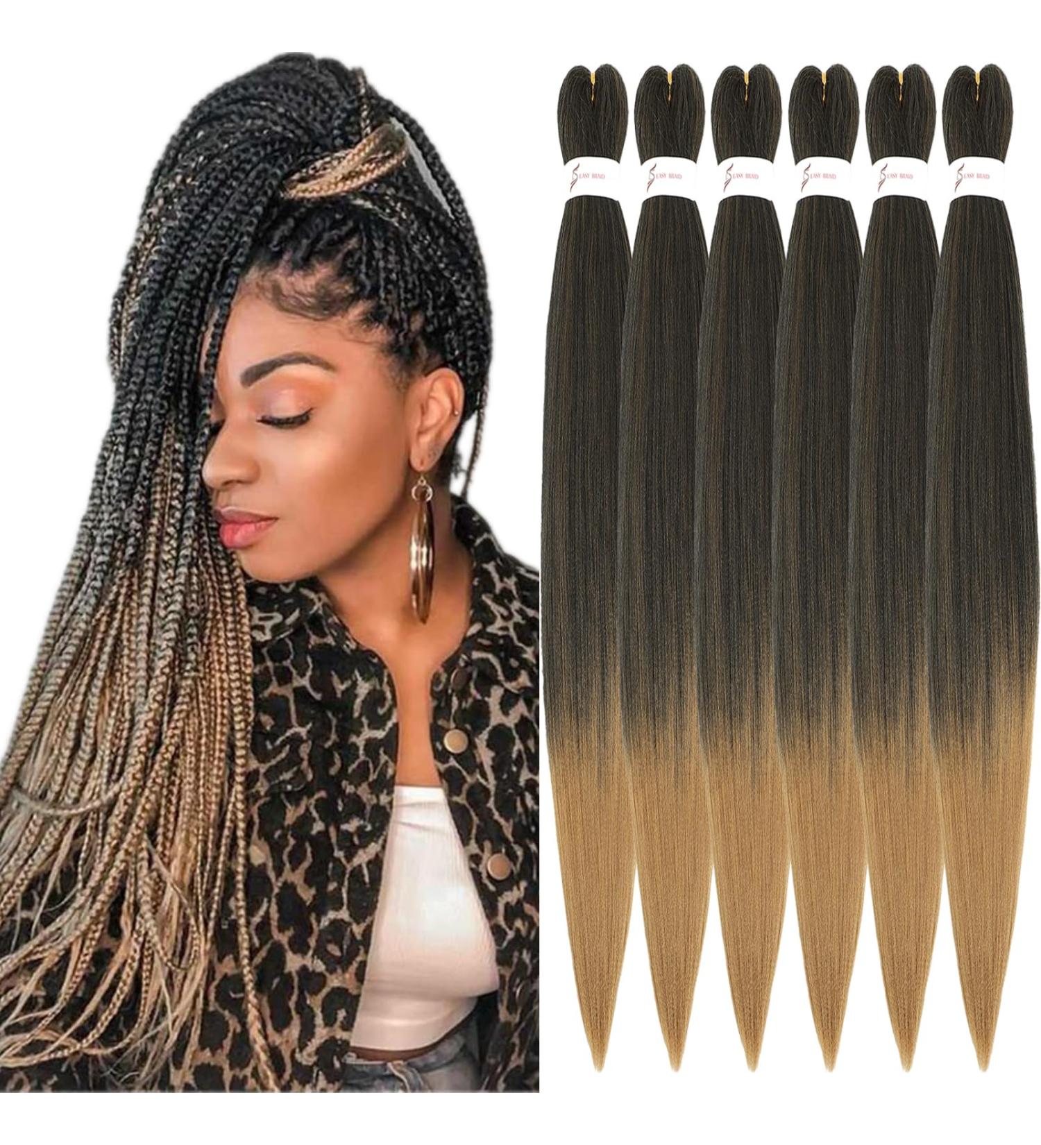 Xusuperb Pre-Stretched Braiding Hair - Ombre Blonde 26 inch Extensions | 6 Packs Soft Yaki-Textured Kanekalon Hair for Easy Braids (T1B/27#) - Buy Online on SooperMarket.com