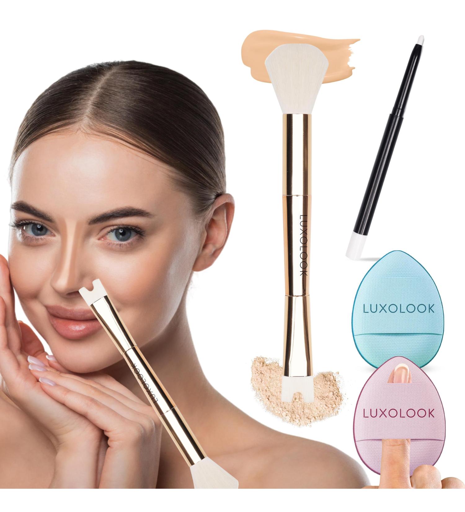U-Shaped Viral Contour Nose Brush Set | Dual-Ended Makeup Brush & Foundation Sponge for Perfect Contouring | Enhance Your Look with Professional Makeup Tools - Buy Online on SooperMarket.com