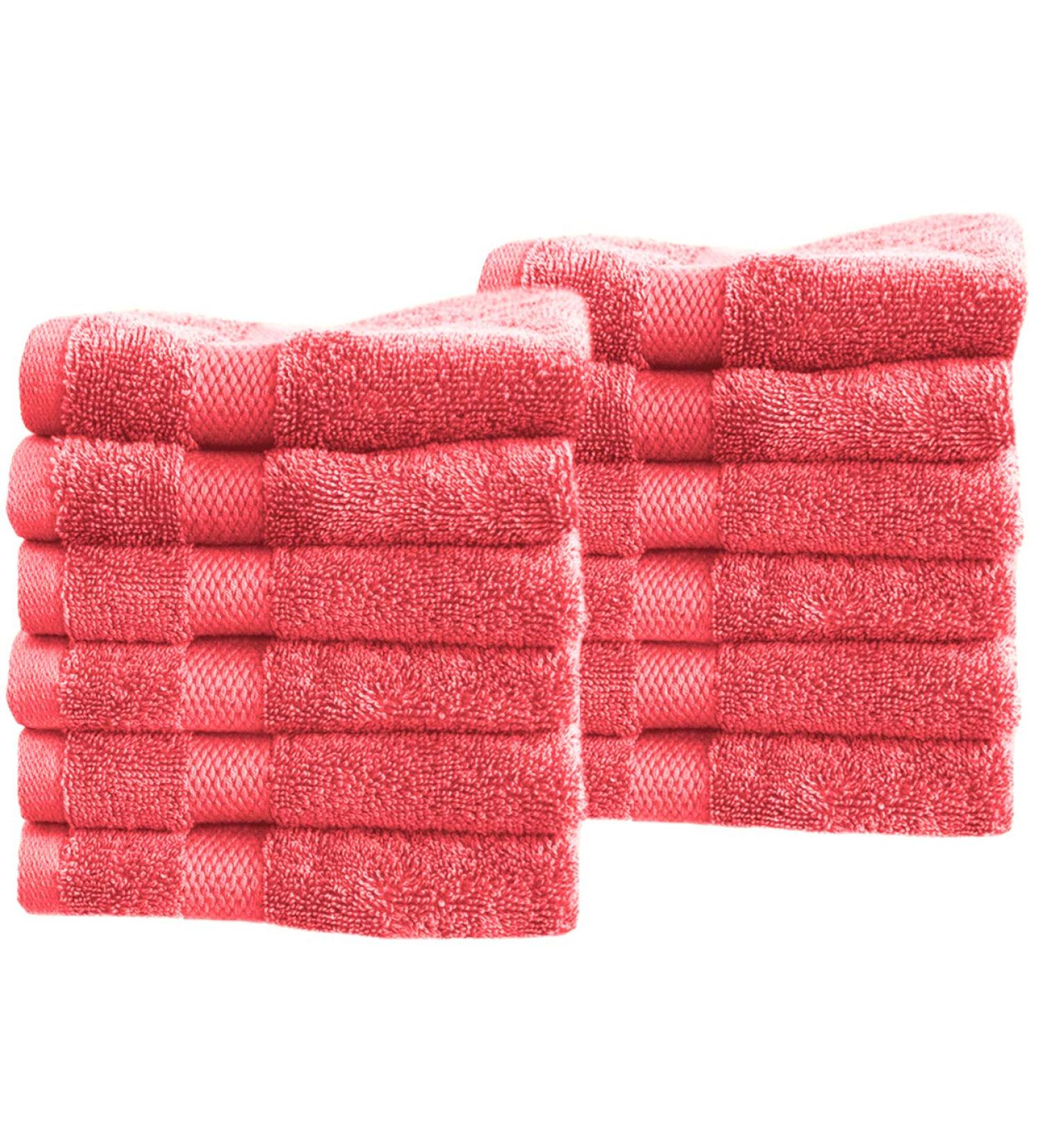 Cotton & Calm Exquisitely Fluffy 100% Cotton Wash Cloths Set - 12 Pack Coral Washcloths - 13x13 inches Face Towel for Hand, Gym & Spa - Buy Online on SooperMarket.com