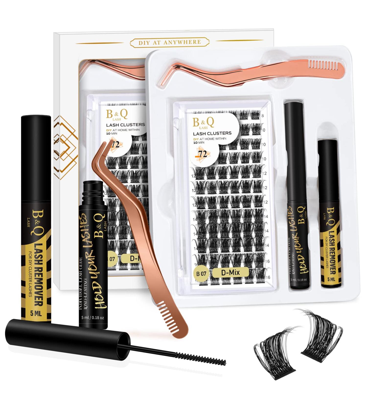 B&Q Eyelash Extension Kit B07 | 72Pcs Individual Lashes | Cluster Lashes DIY Kit with Tweezers and Bond | D-8-16 MIX B 07-Kit - Buy Online on SooperMarket.com