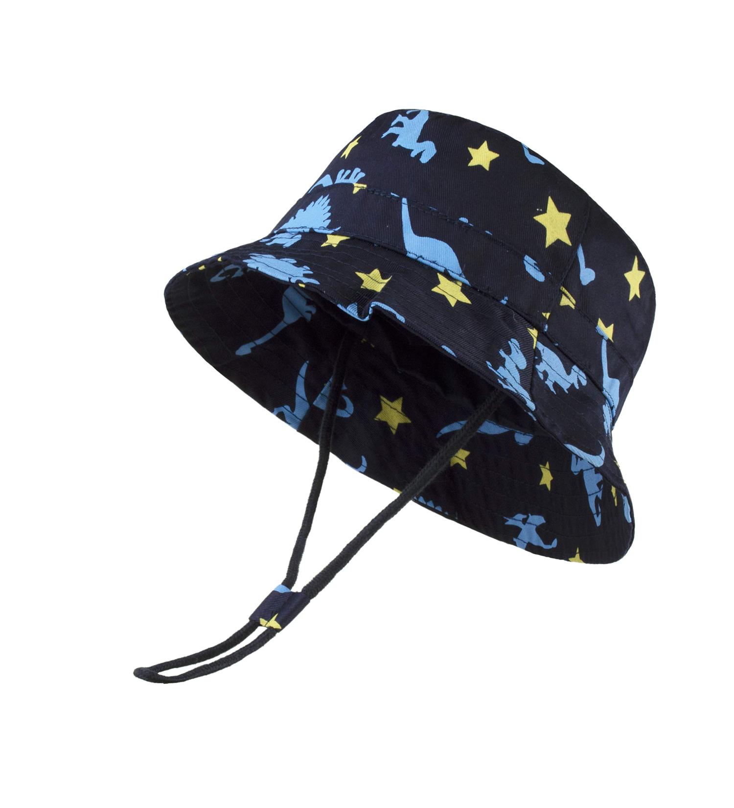 LANGZHEN Beach Sun Protection Hat for Baby Girls | Adjustable Wide Brim Toddler Kids Hat with Chin Strap | Navy Dinosaurs | 1-2 Years - Buy Online on SooperMarket.com