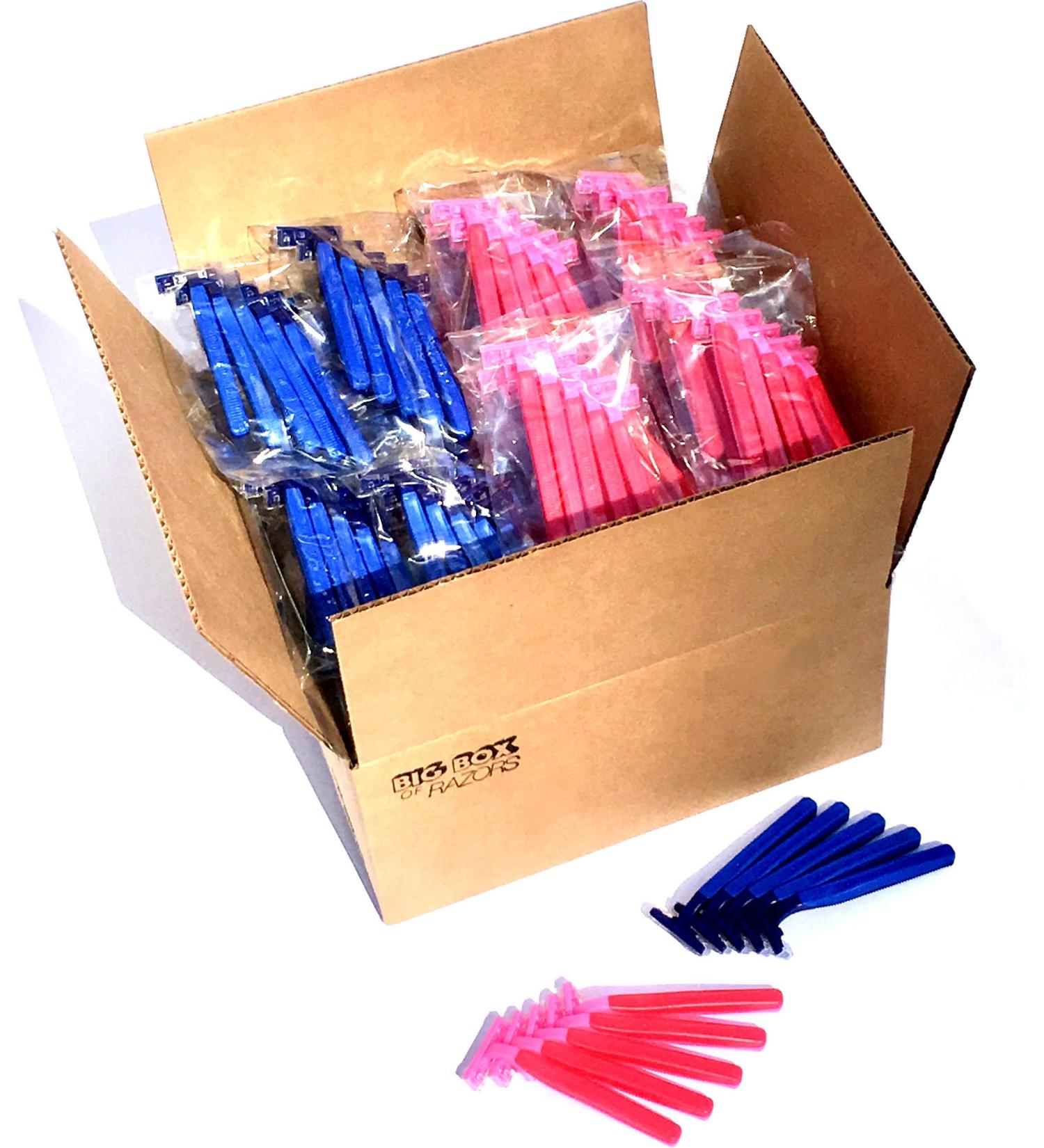 1 000 Premium Blue & Pink Disposable Razor Blades - Stainless Steel Twin Blade Shavers with Aloe Vera - Perfect for Men & Women - International Shipping Available - Buy Online on SooperMarket.com