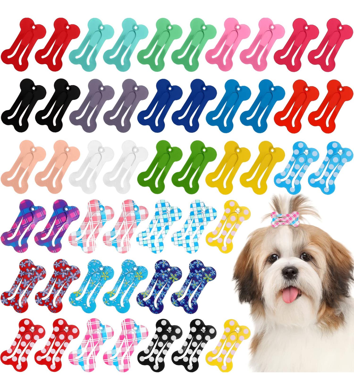 50pc Bone Shaped Dog Hair Clips | Multicolor Small Snap Barrettes for Pets - 25 Styles Available - Buy Online on SooperMarket.com