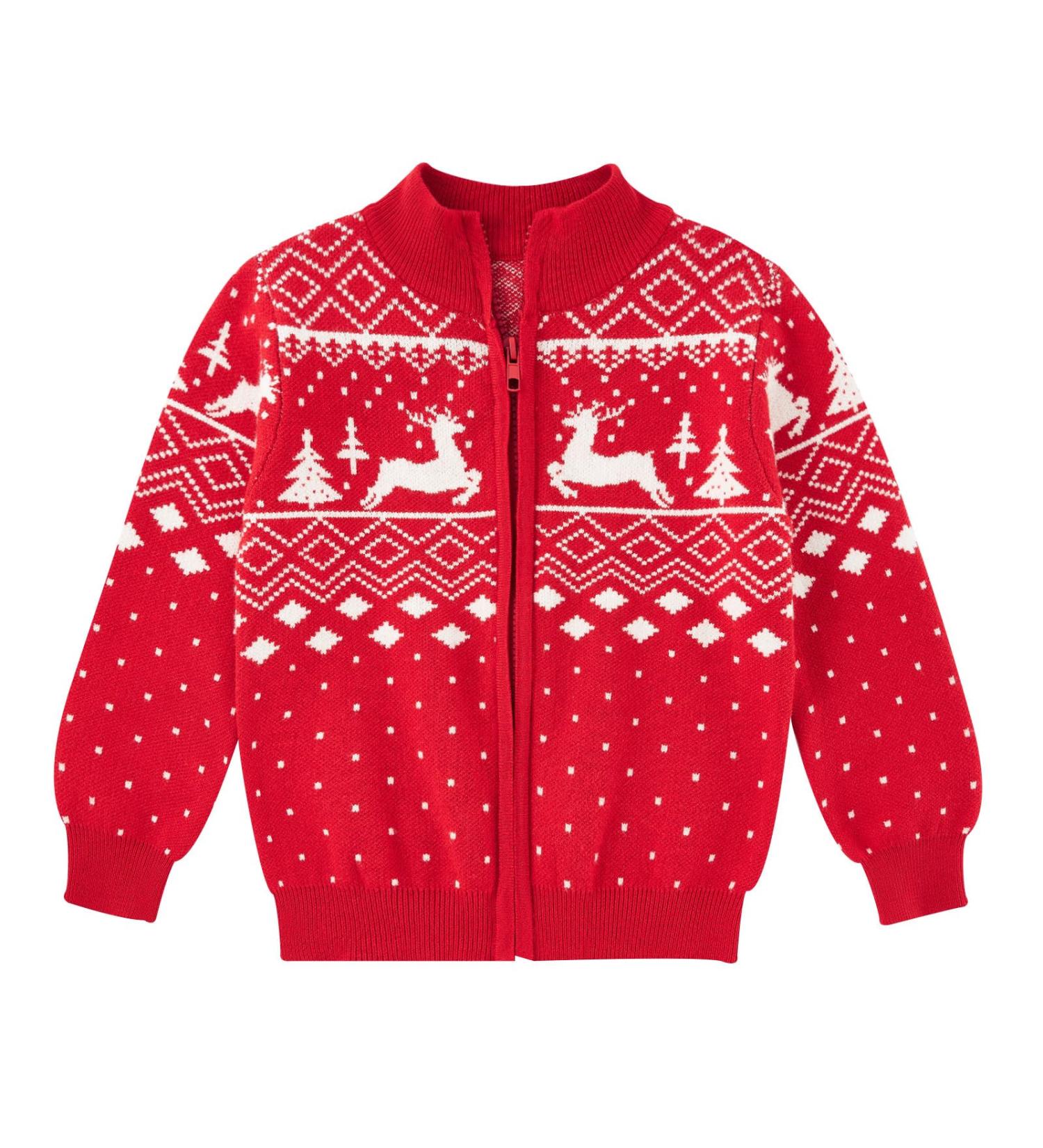 Christmas Reindeer Toddler Boys Sweater Cardigan | Xmas Winter Knit Top 18-24 Months Red - Buy Online on SooperMarket.com