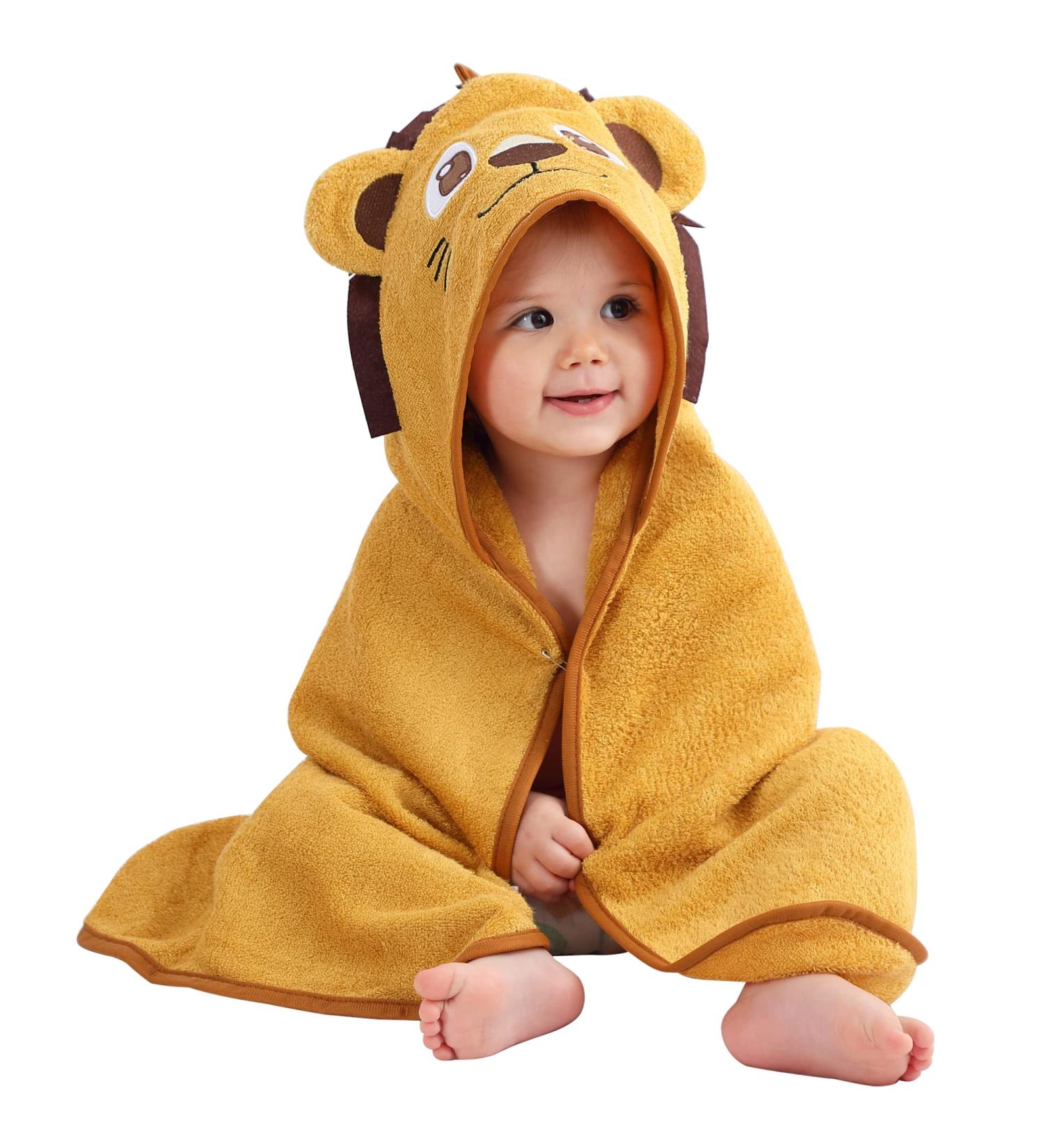 Bamboo Hooded Baby Bath Towel | Toddler Wearable Blanket | Lion Animal Bathrobe 75x75cm - Buy Online on SooperMarket.com