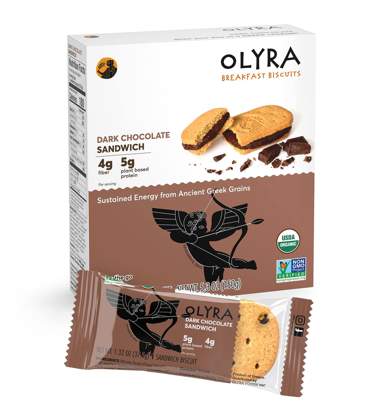 OLYRA Organic Dark Chocolate Breakfast Sandwiches | Vegan, Low-Sugar, High-Fiber Snacks | 4 Individually Wrapped Packs - Buy Online on SooperMarket.com