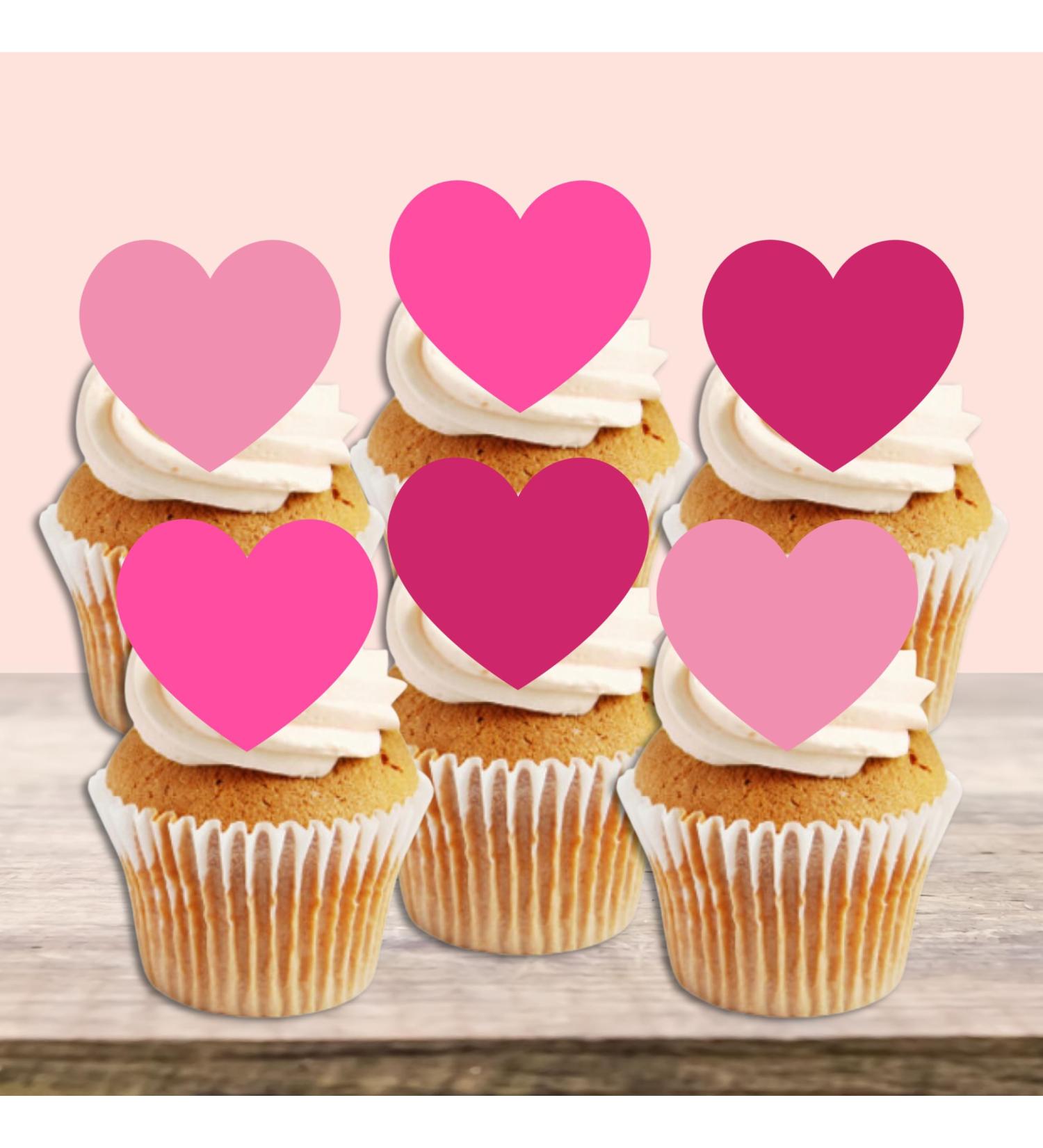 PRECUT Pink Love Heart Cupcake Toppers Valentines Day Edible Cake Topper Edible Valentine Cake Decorations Proposal Decorations Engagement Cake Decoration Anniversary Cake Toppers (24) - Buy Online on SooperMarket.com