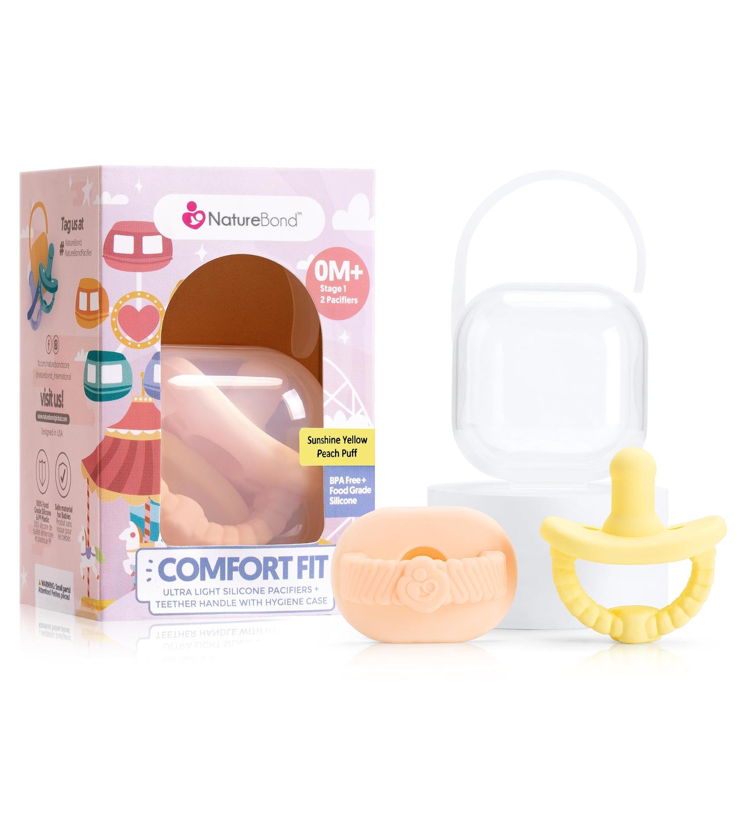 NatureBond Silicone Baby Pacifier with Hygiene Cover | Newborn 0-6 Months | Sunshine Yellow & Peach Puff - Buy Online on SooperMarket.com
