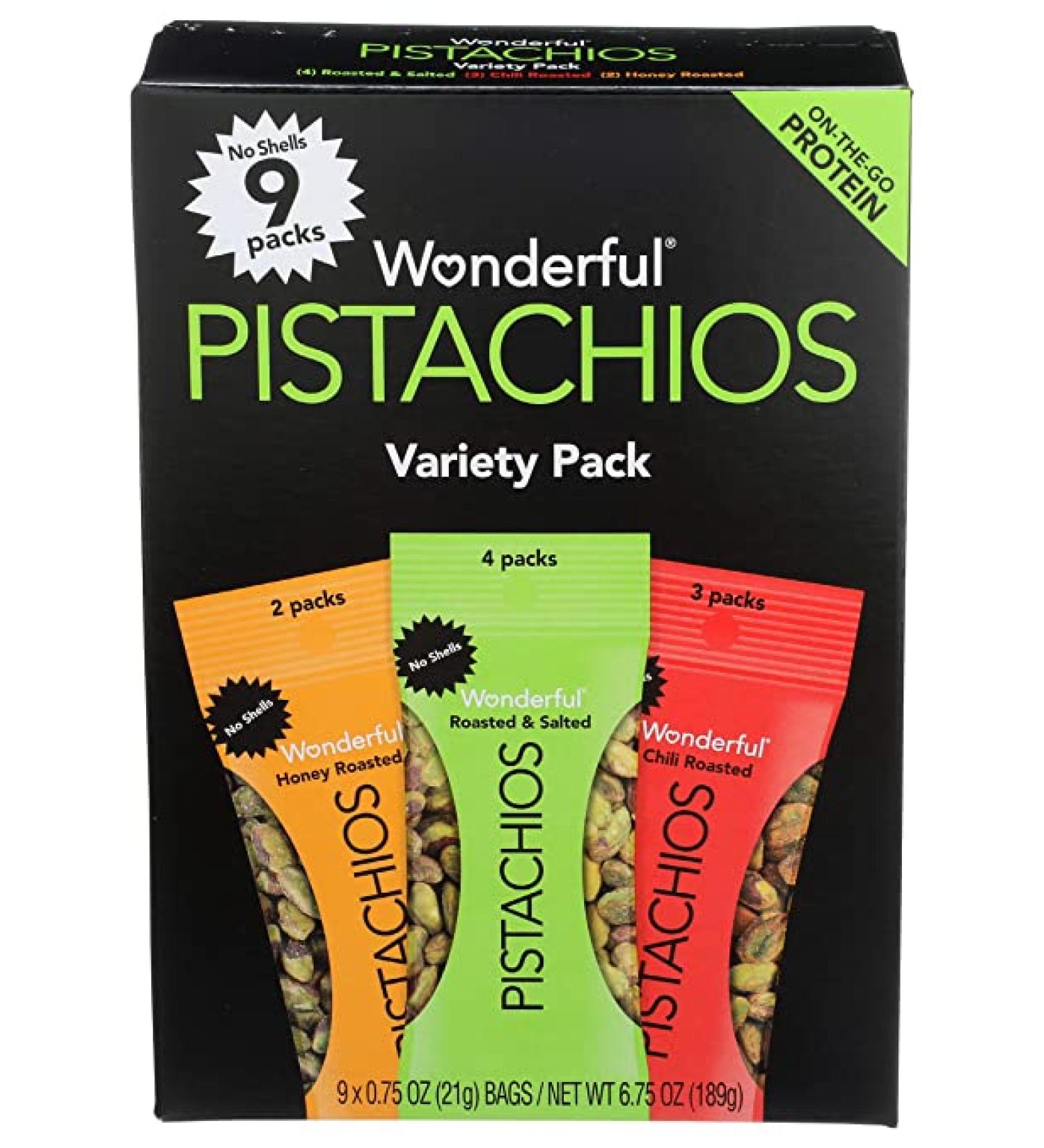 Wonderful Pistachios No Shell Nuts Variety Pack - 9 Count (Roasted & Salted  Chili Roasted  Honey Roasted) - Buy Online on SooperMarket.com