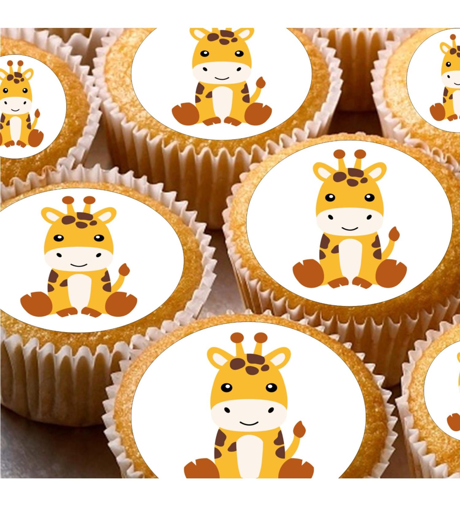 24 edible Giraffe childrens party decorations Iced/Icing Cupcake Topper Edible Fairy Cake Bun Toppers Round - Buy Online on SooperMarket.com
