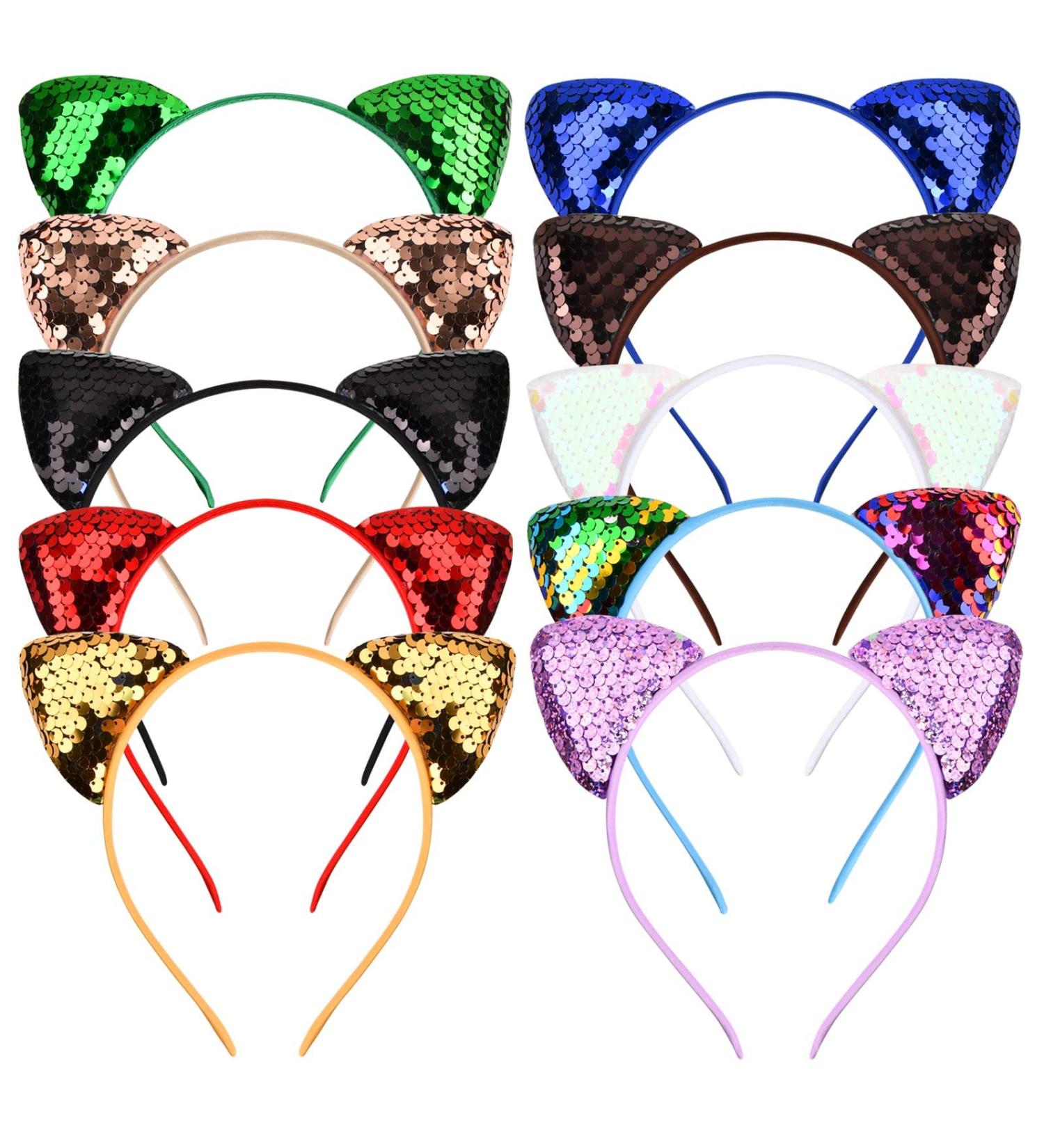 Bezavea 10 Pieces Cat Ear Hair Hoops Hair Hoop Shiny Reversible Sequin Cat Ears Headbands Glitter Cat Ears Headband Cat Ears Headbands Sequins for Women Girls Daily Life and Party Supplies - Buy Online on SooperMarket.com