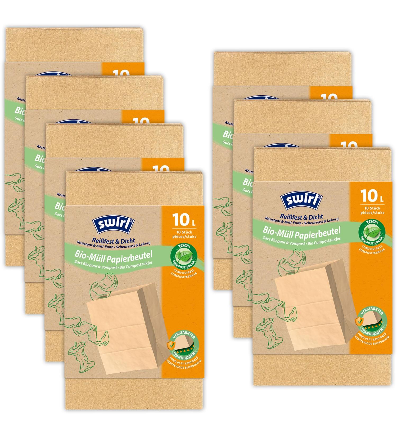 Swirl organic waste paper bags 10 liters 100% compostable 7 rolls with 10 bags each 1 piece (pack of 7)