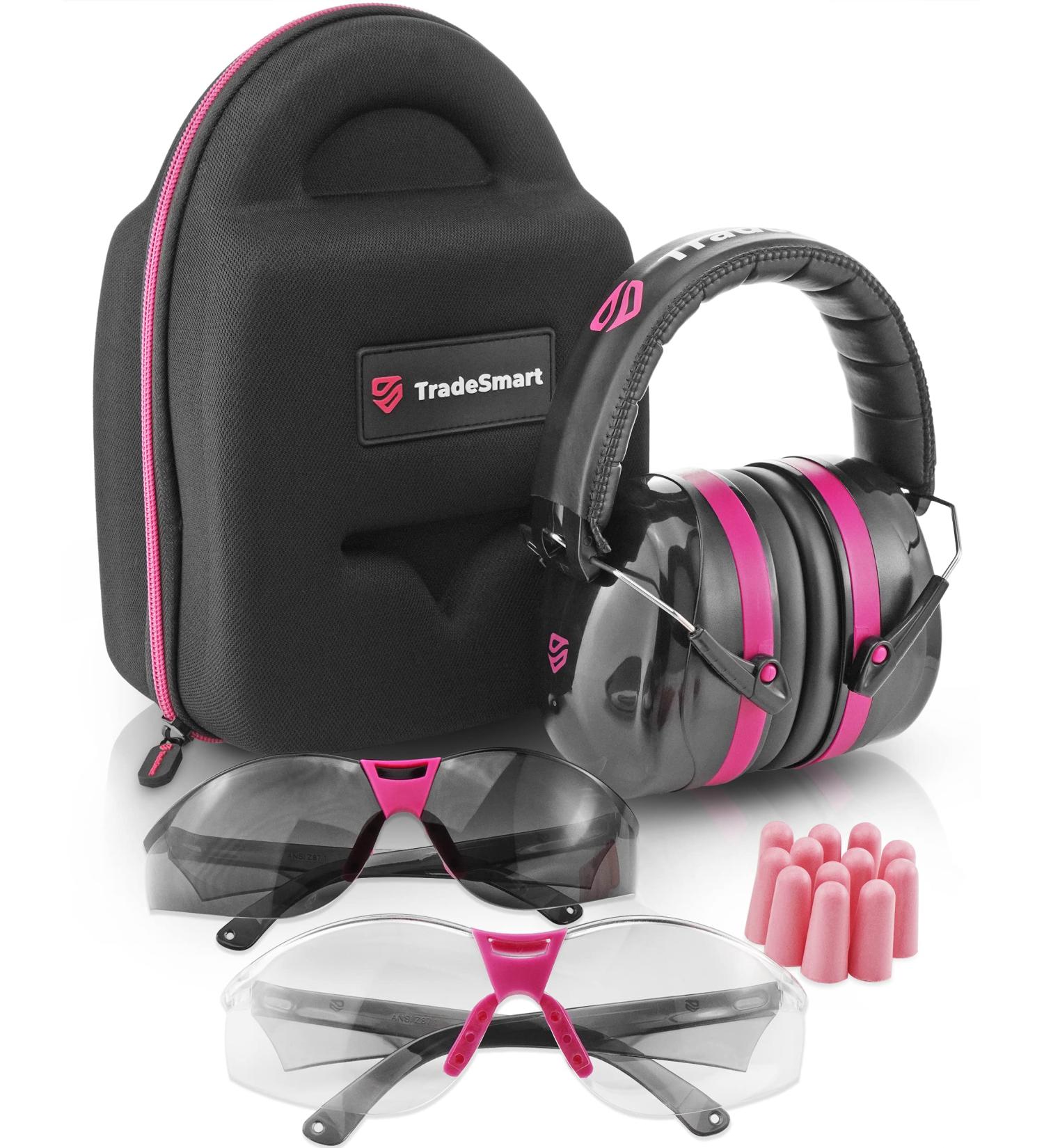 TRADESMART All-in-One Shooting Ear Protection Kit - Pain-Free Earmuffs, Earplugs, Glasses, Carrying Case (2x Pink) - Buy Online on SooperMarket.com