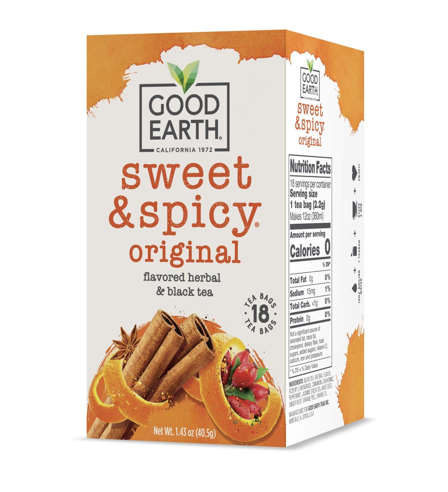 Good Earth Sweet & Spicy Herbal & Black Tea - 18 Count Tea Bags (Pack of 6) - Premium Flavor - Buy Online on SooperMarket.com