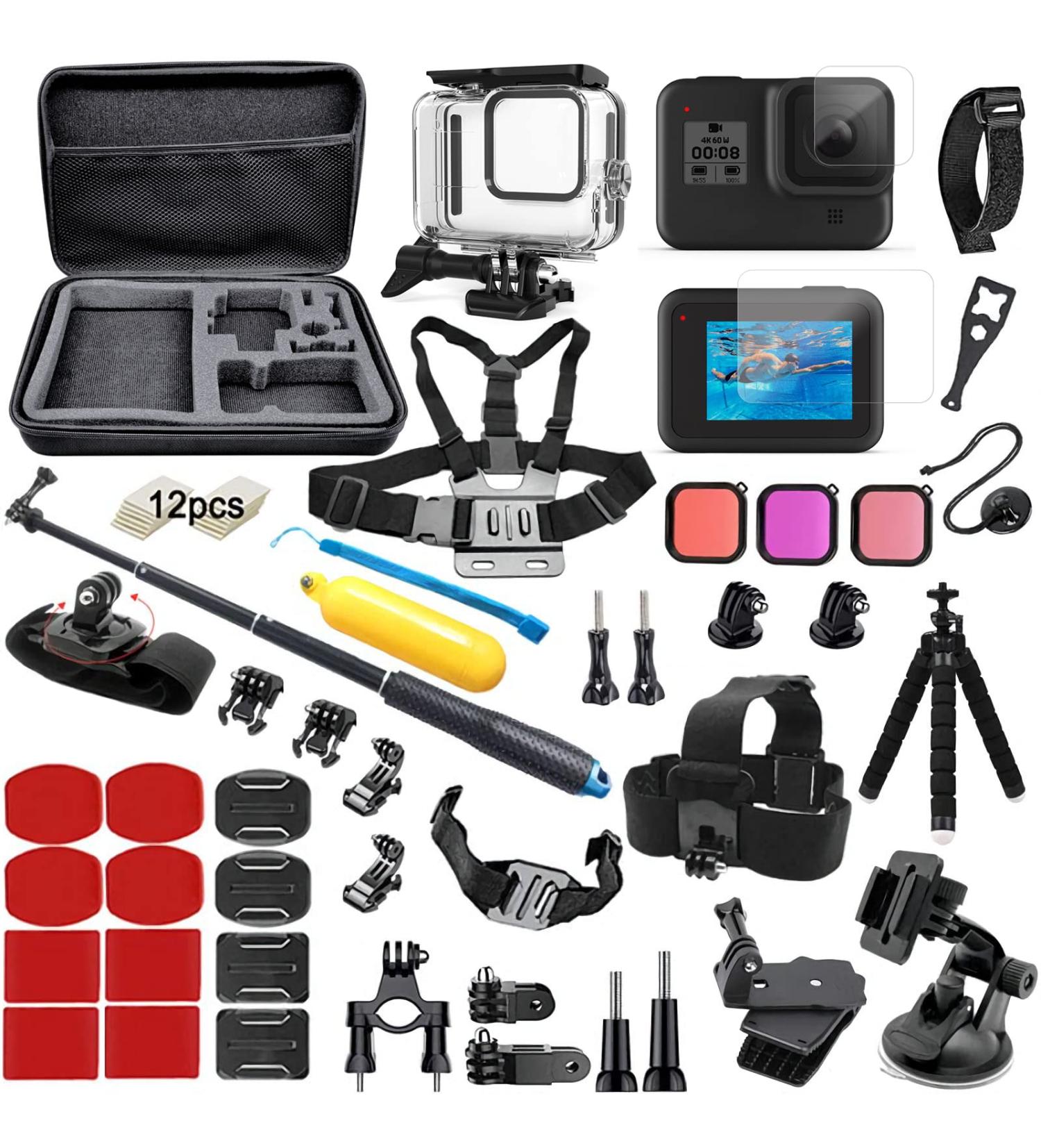 BMUUPY GoPro Hero 8 Black Accessories Kit - Waterproof Housing Case, Filter, Lens Screen, Chest Strap, Bike & Car Mount Set - Buy Online on SooperMarket.com
