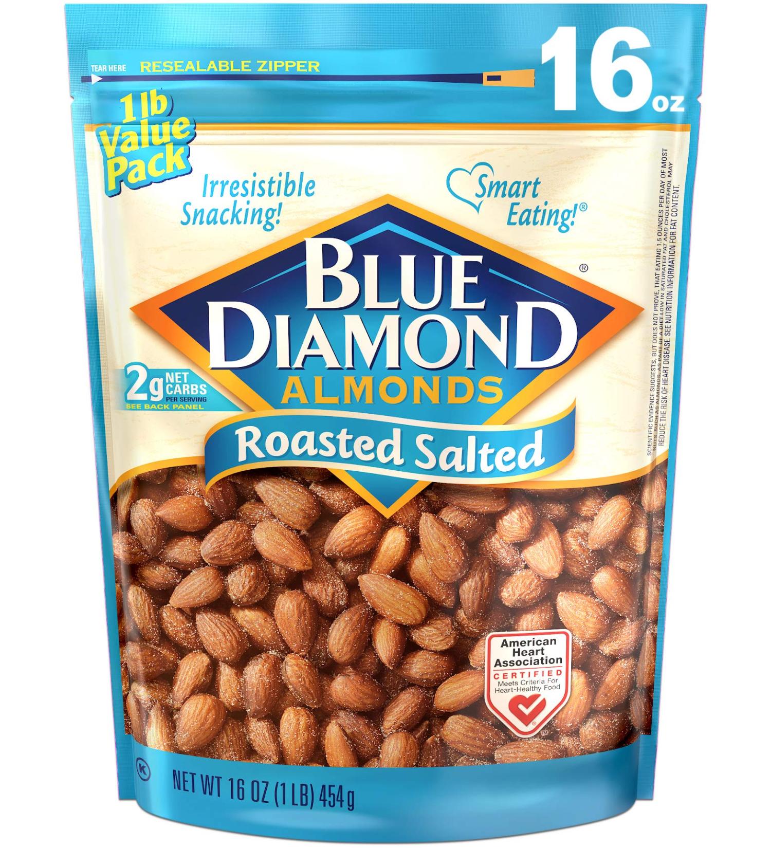Blue Diamond Almonds Roasted Salted 16oz - Premium Quality Snack Option - Buy Online on SooperMarket.com