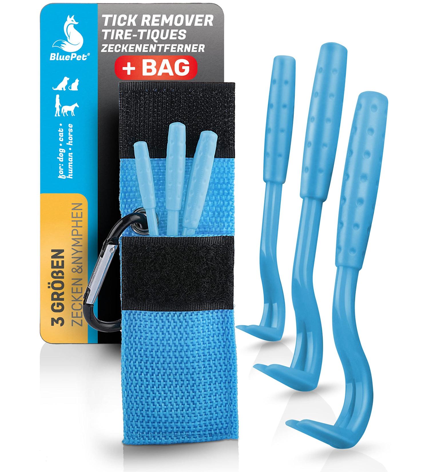 Buy Bluepet 3 Set Tick Hooks - Effective Tick Remover for Dogs Cats Horses & Humans | Alternative to Tick Tweezers | Includes Tick Lever & Bag - Buy Online on SooperMarket.com