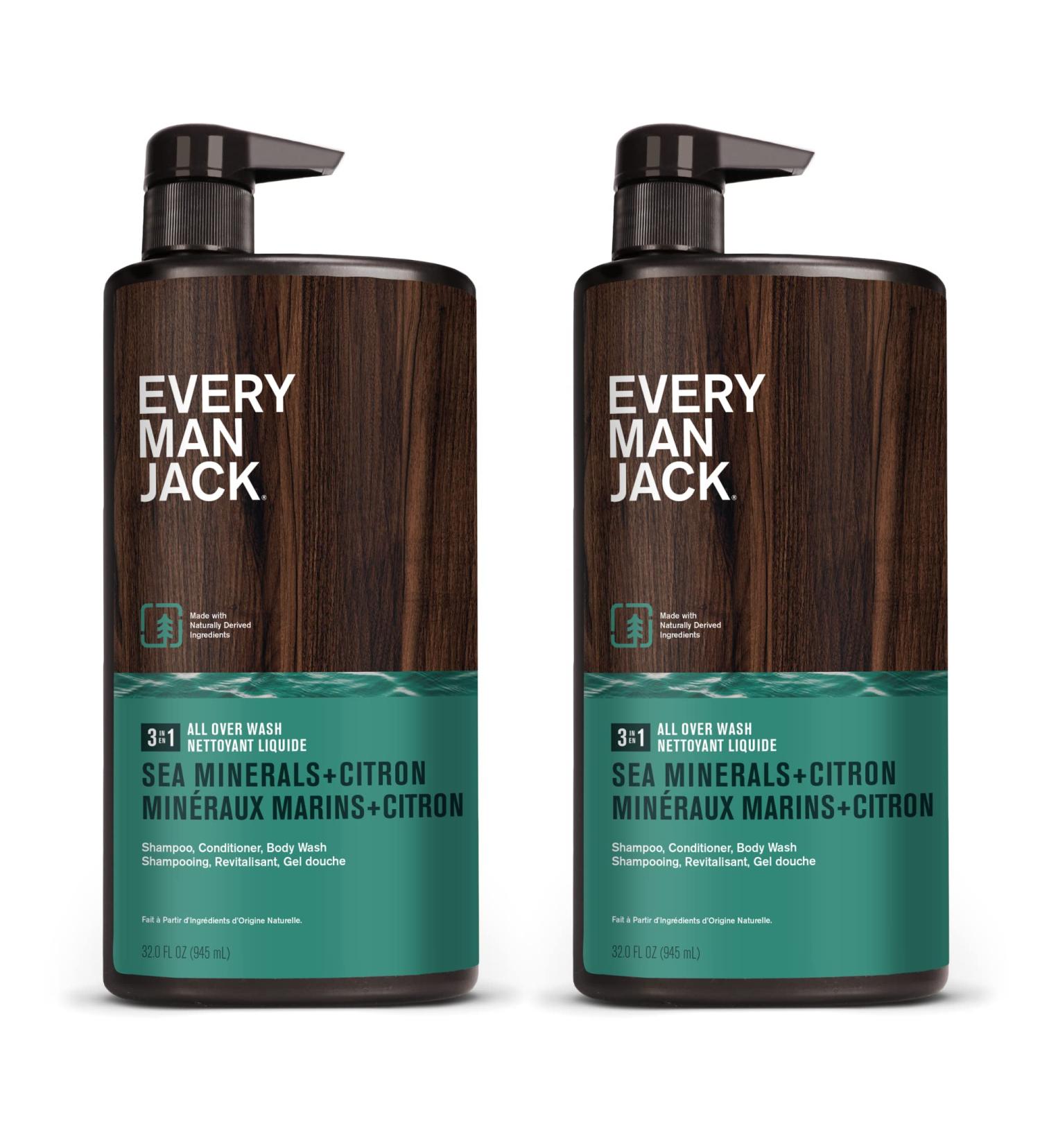 Every Man Jack Sea Minerals + Citron Men's 3-in-1 All Over Wash - Sea Mineral, Bergamot, Citrus - For All Skin and Hair Types - Soy Proteins for Cleansing, Nourishing, and Protecting - Buy Online on SooperMarket.com