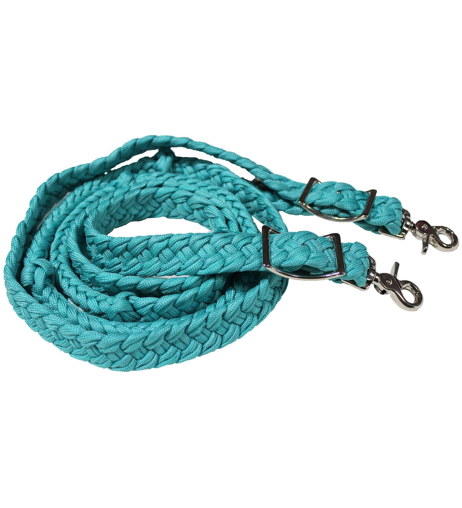CHALLENGER Horse Braided Poly Nylon Roping Western Barrel Reins Tack Turquoise 60753