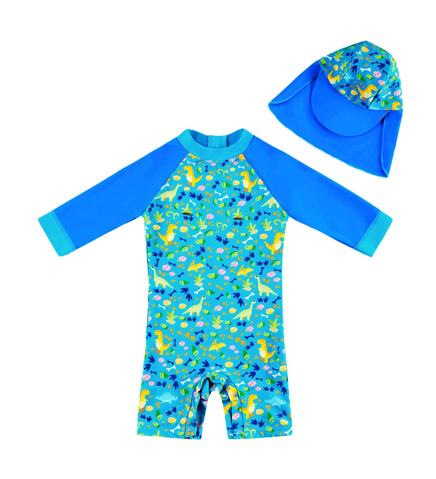 UPF 50+ Blue Dinosaur Baby Swimwear | Snap Bottom One Piece Swimsuit for Boys/Girls 12-18 Months - Buy Online on SooperMarket.com
