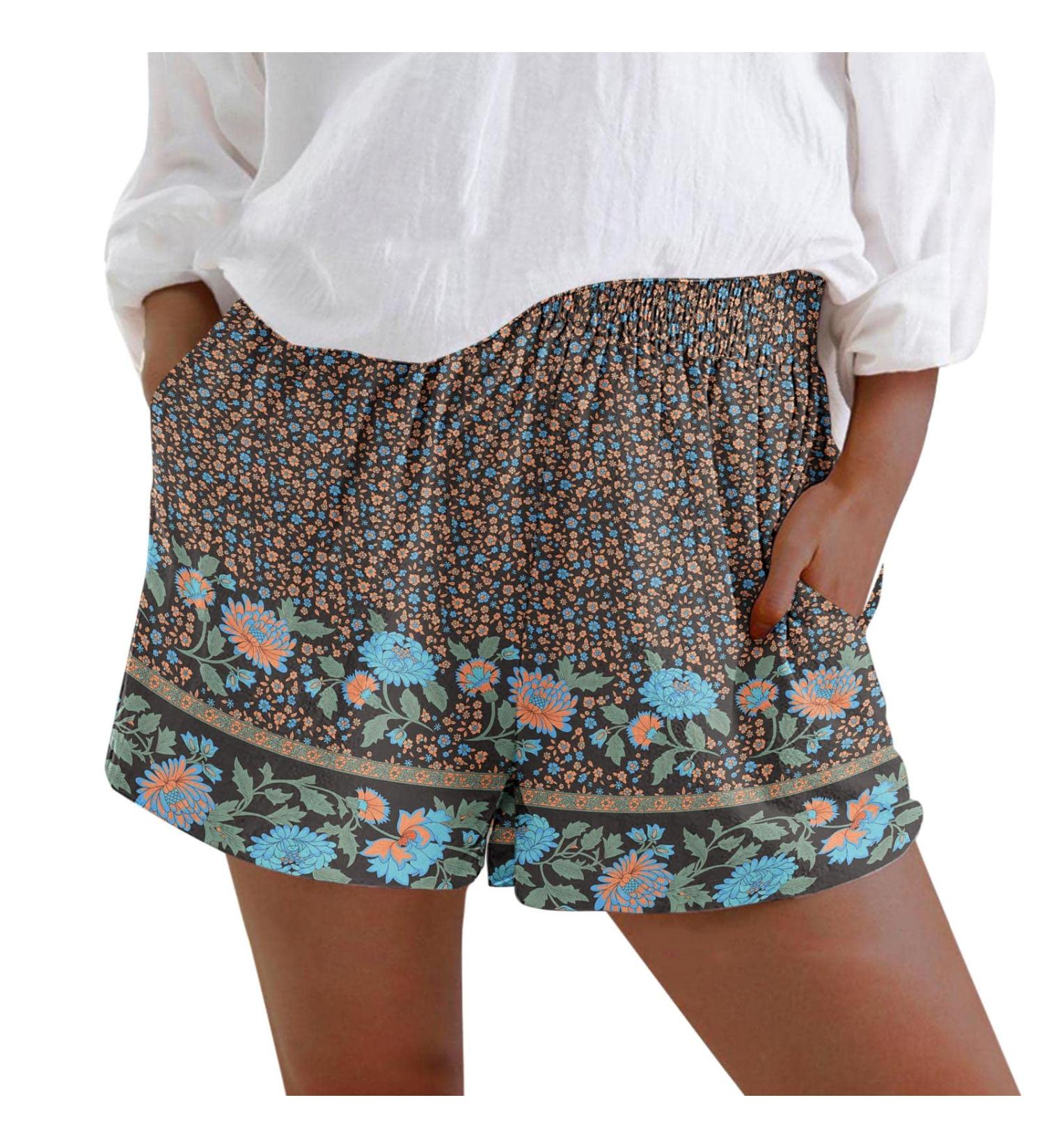 Gufesf Women's Cotton Shorts - Lightweight & Comfy Elastic High Waist Shorts with Pockets (Z1-blue XX-Large) - Buy Online on SooperMarket.com