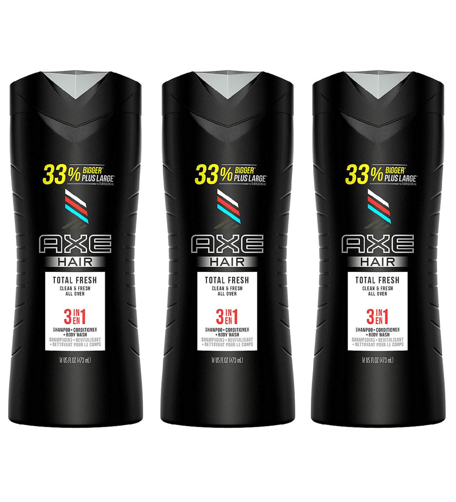Axe Hair 3 in 1 Total Fresh - Shampoo, Conditioner, Body Wash - 16 FL OZ (473 mL) - Pack of 3 - Buy Online on SooperMarket.com