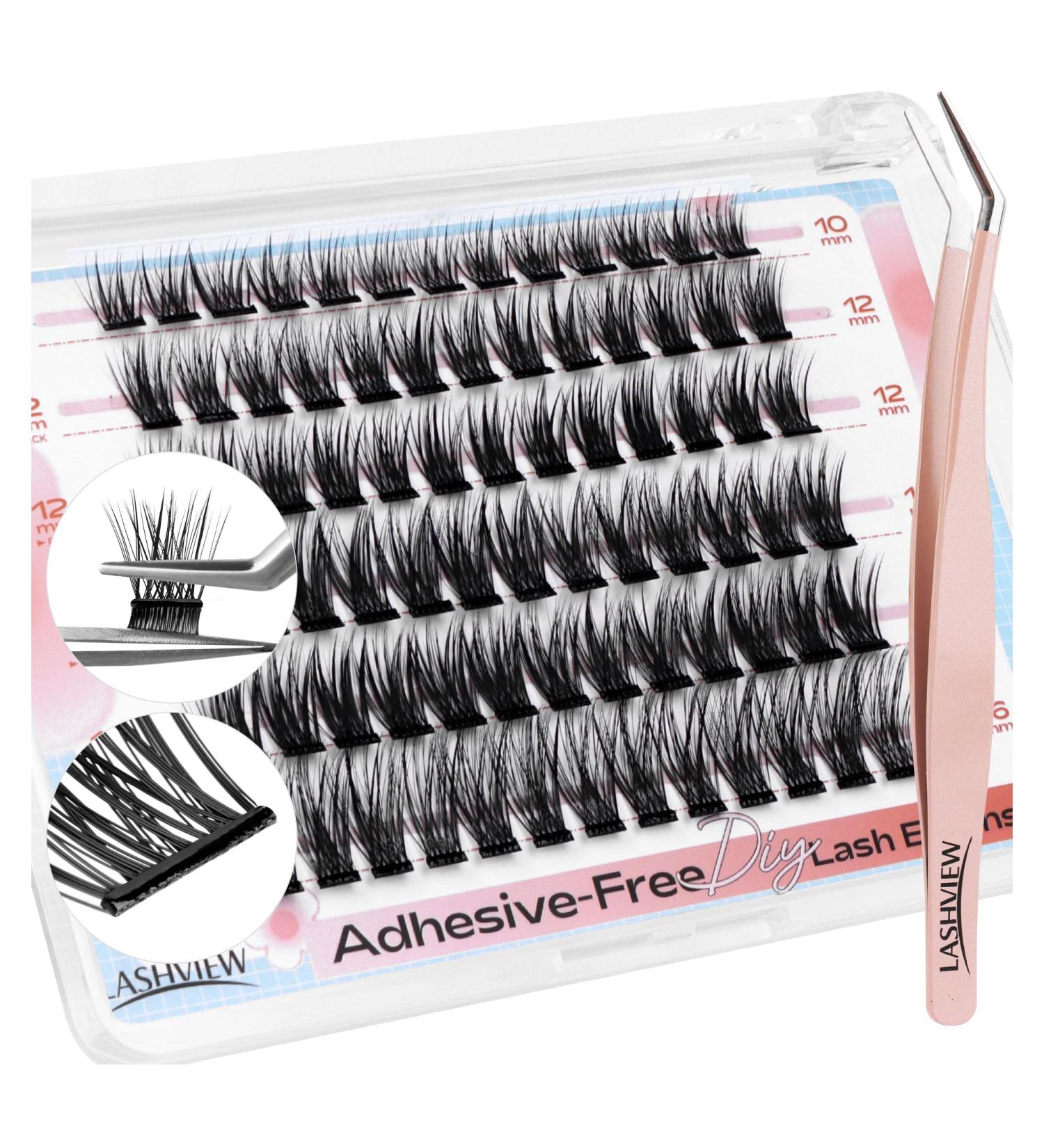 LASHVIEW Self Adhesive Eyelashes - D Curl Press On Lash Clusters Kit (10-16mm) | No Glue No Remover DIY Lash Extension - 78 Pcs with Applicator - Buy Online on SooperMarket.com