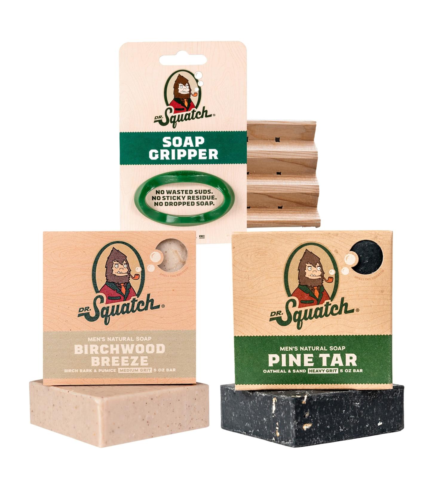 Dr. Squatch Basic Forest Pack - Pine Tar & Birchwood Breeze Handmade Bar Soap w/Organic Oils - Soap Gripper & Saver - Buy Online on SooperMarket.com