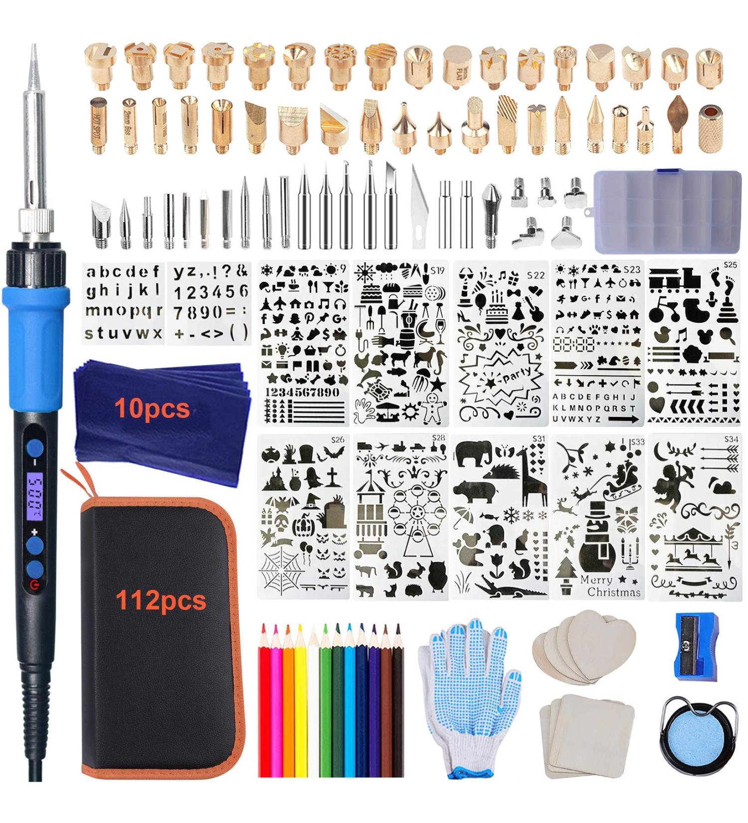 112PCS Calegency Wood Burning Kit - Digital LCD Display Pyrography Pen Set for Wooden Crafts - Buy Online on SooperMarket.com