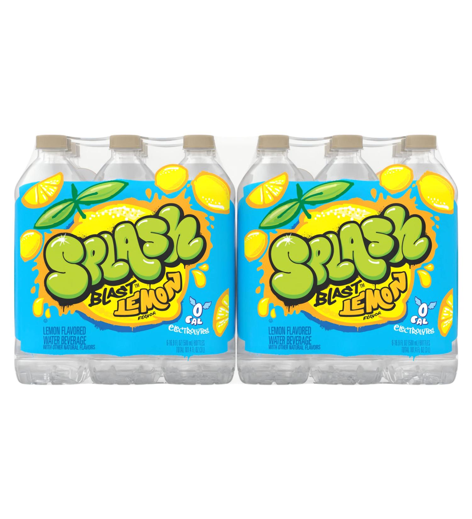 Splash Blast Lemon Flavored Water Beverage - 16.9 Fl Oz Plastic Bottles (24 Pack) - Buy Online on SooperMarket.com