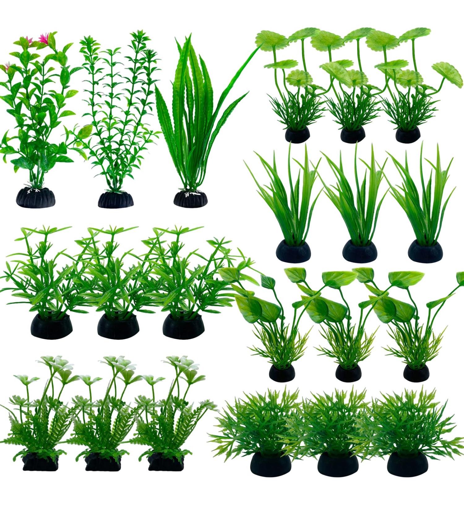 Omjmyy 21-Piece Artificial Aquarium Plants Set | Vibrant Plastic Decorations for Fish Tanks & Aquatic Landscapes - Buy Online on SooperMarket.com