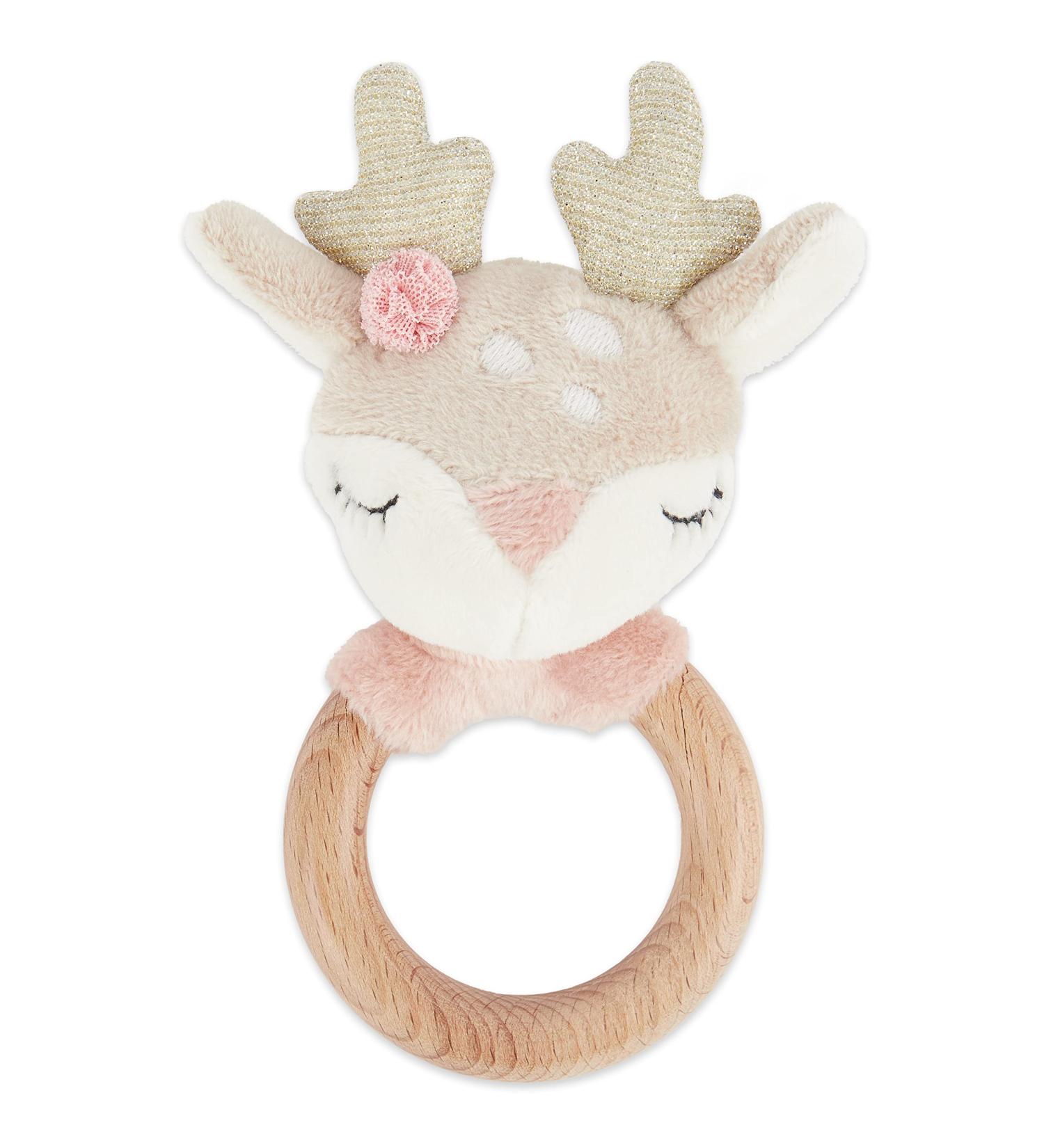 Bieco Reh Ella Greifling | Eco-Friendly Baby Wood Rattle & Gripping Rings | Cuddly Baby Deer Toy for Newborns | Perfect Baby Shower Gift - Buy Online on SooperMarket.com