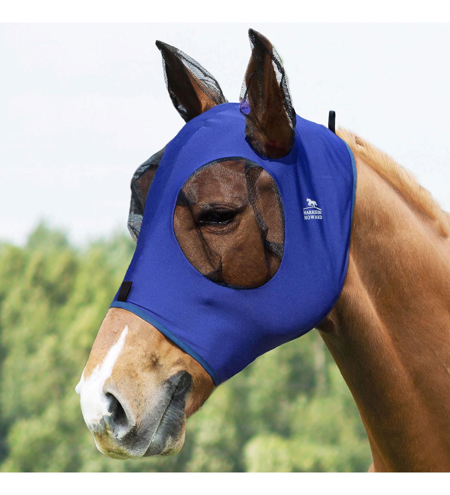Harrison Howard Fly Mask - Stretchy Breathable UV Protection Full View Eye Opening & Ventilated Ear Protection - Large Deep Blue - Buy Online on SooperMarket.com