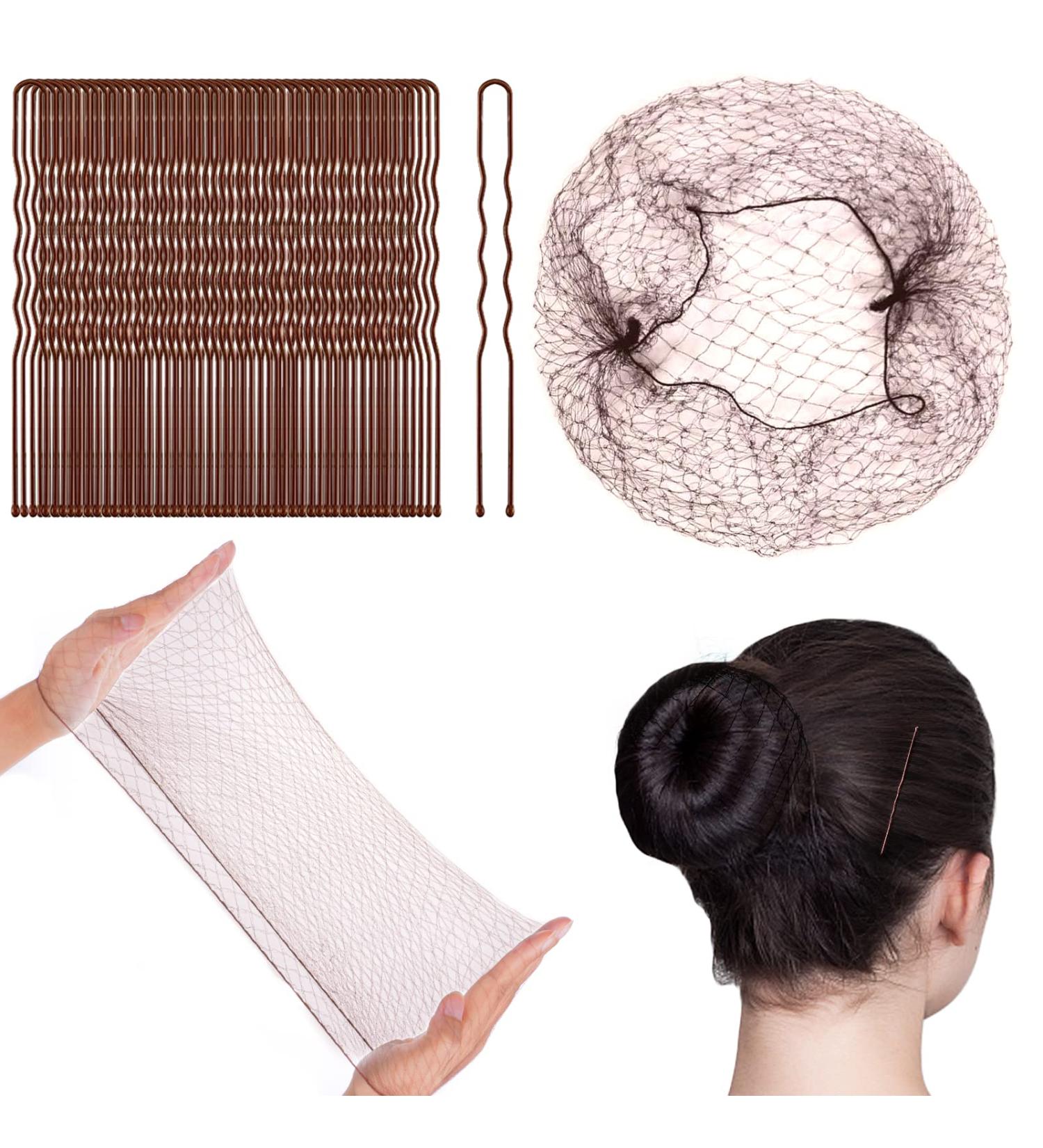 URAQT Hair Bun Shaped Set 35Pcs Invisible Hair Nets and 45Pcs Positioning U Shaped Hair Pins Elastic Edge Mesh Stretch Hair Bun Holder for Women Hair Styling Hair Bun Making A- Brown with Hairpin (80pcs) - Buy Online on SooperMarket.com