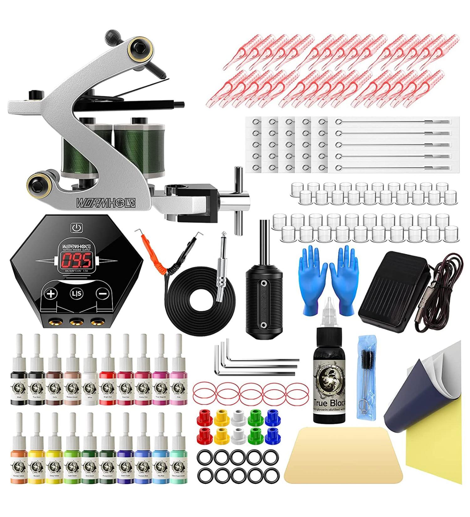 Wormhole Tattoo Kit - Professional Tattoo Gun with Power Supply, 20 Ink, 30 Needles - Ideal for Artists and Beginners | TK093 - Buy Online on SooperMarket.com