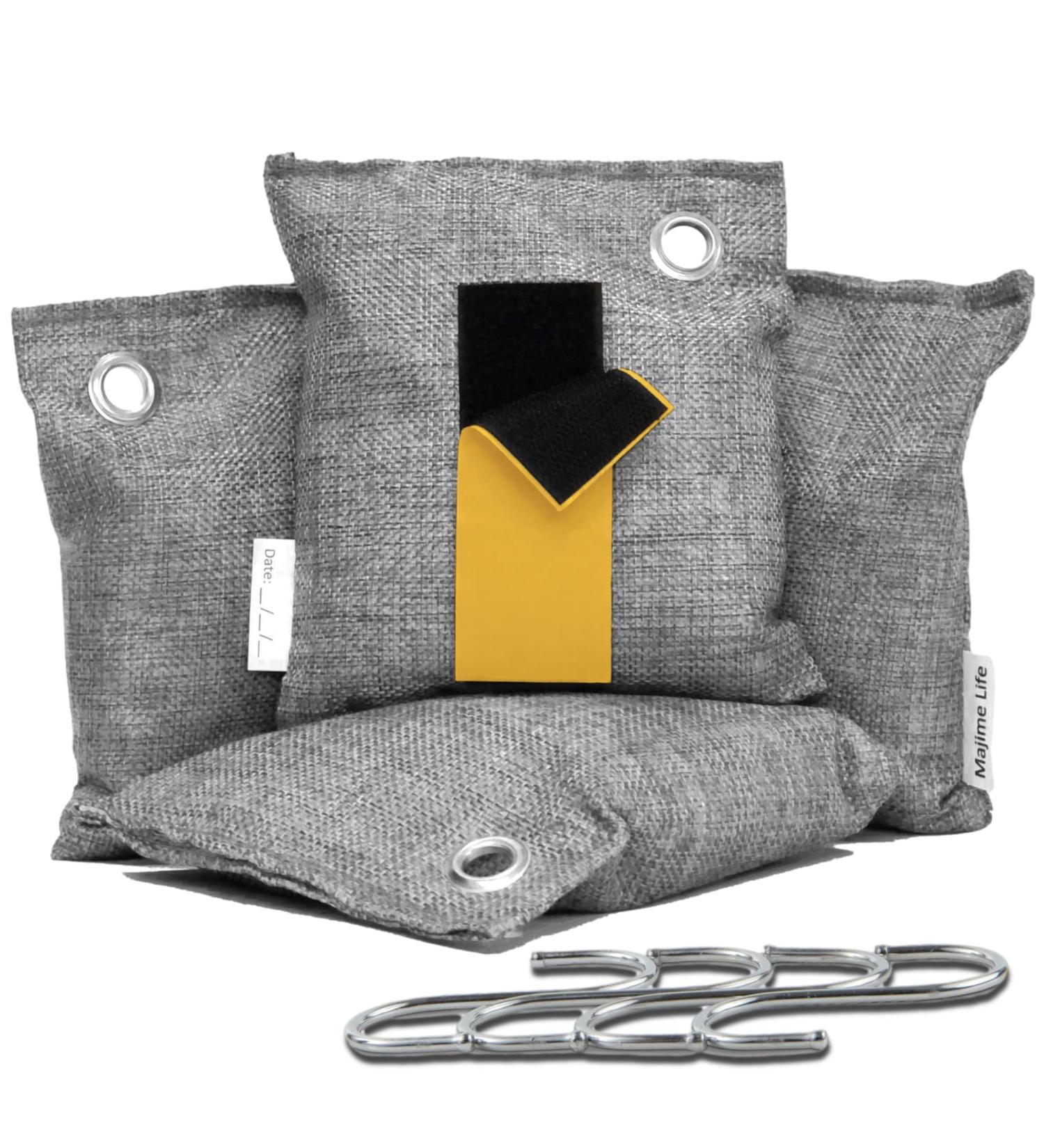Majime Life Bamboo Charcoal Air Purifying Bag Set - 4x7.1oz with S Hooks - Odor Absorber & Deodorizer for Home - Natural Activated Charcoal Bags - Odor Eliminator - Buy Online on SooperMarket.com